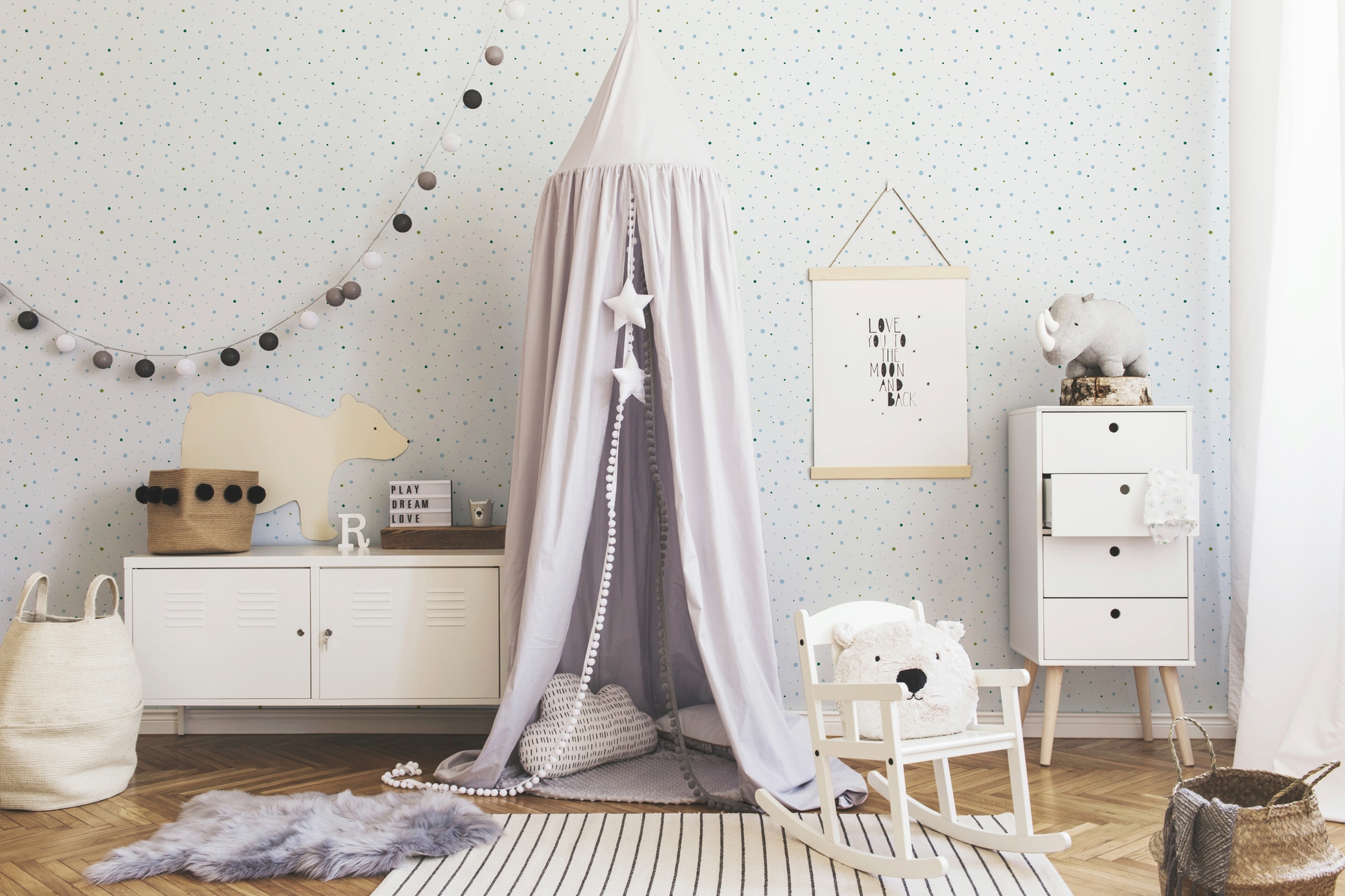 A.S. Création Vliestapete »Little Love«, gepunktet-geometrisch-grafisch, Kindertapete Tapete Punkte Tapeten Kinderzimmer Schlafzimmer Flur Büro