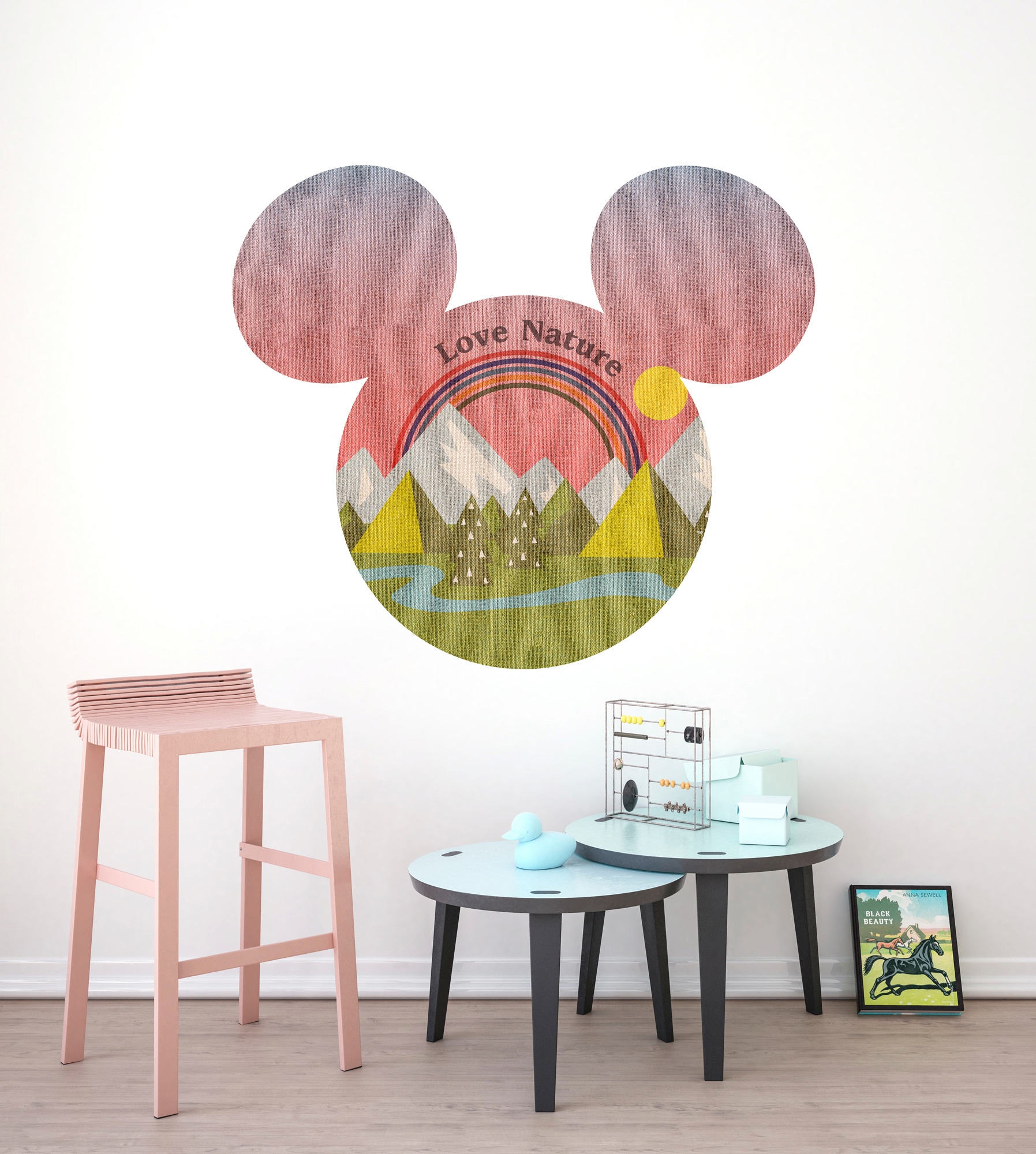 Komar Vliestapete »Vlies selbstklebend - Mickey Head Summer Hike - Größe 125 x 125 cm«, bedruckt, Kinderzimmer