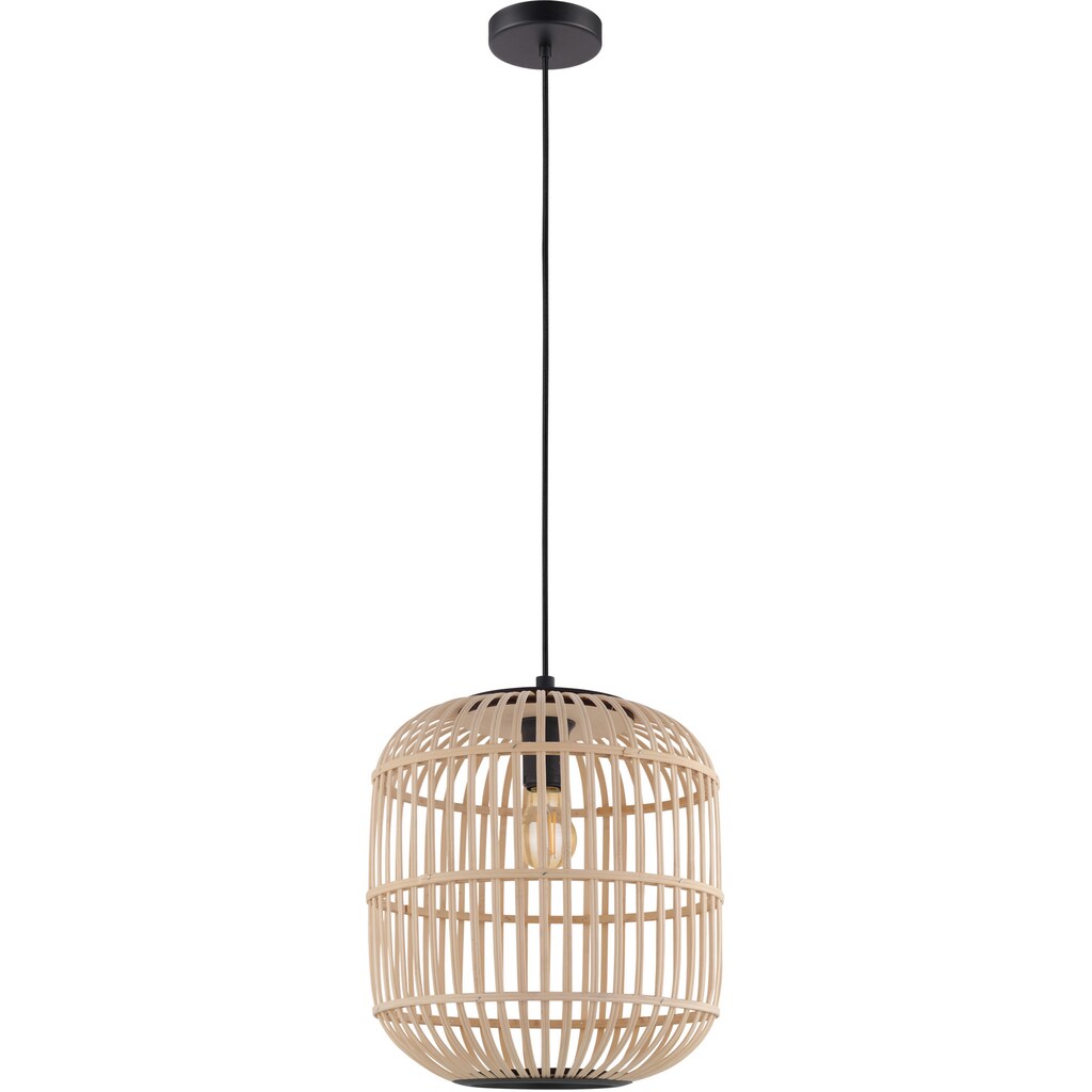 EGLO Pendelleuchte »BORDESLEY«, 1 flammig-flammig, schwarz / Ø35 x H110 cm / exkl. 1 x E27 (je max. 28W) / Stahl und Holz