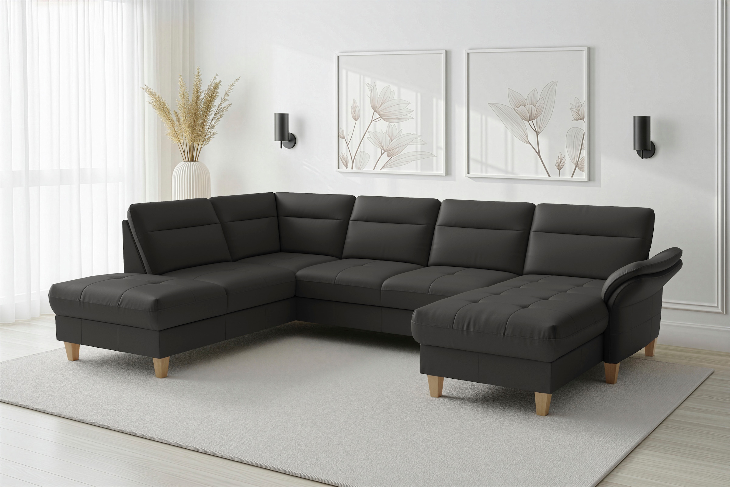sit&more Wohnlandschaft "Pamela U-Form, B: 292 cm, optional Schlaffunktion & Bettkasten, Leder"