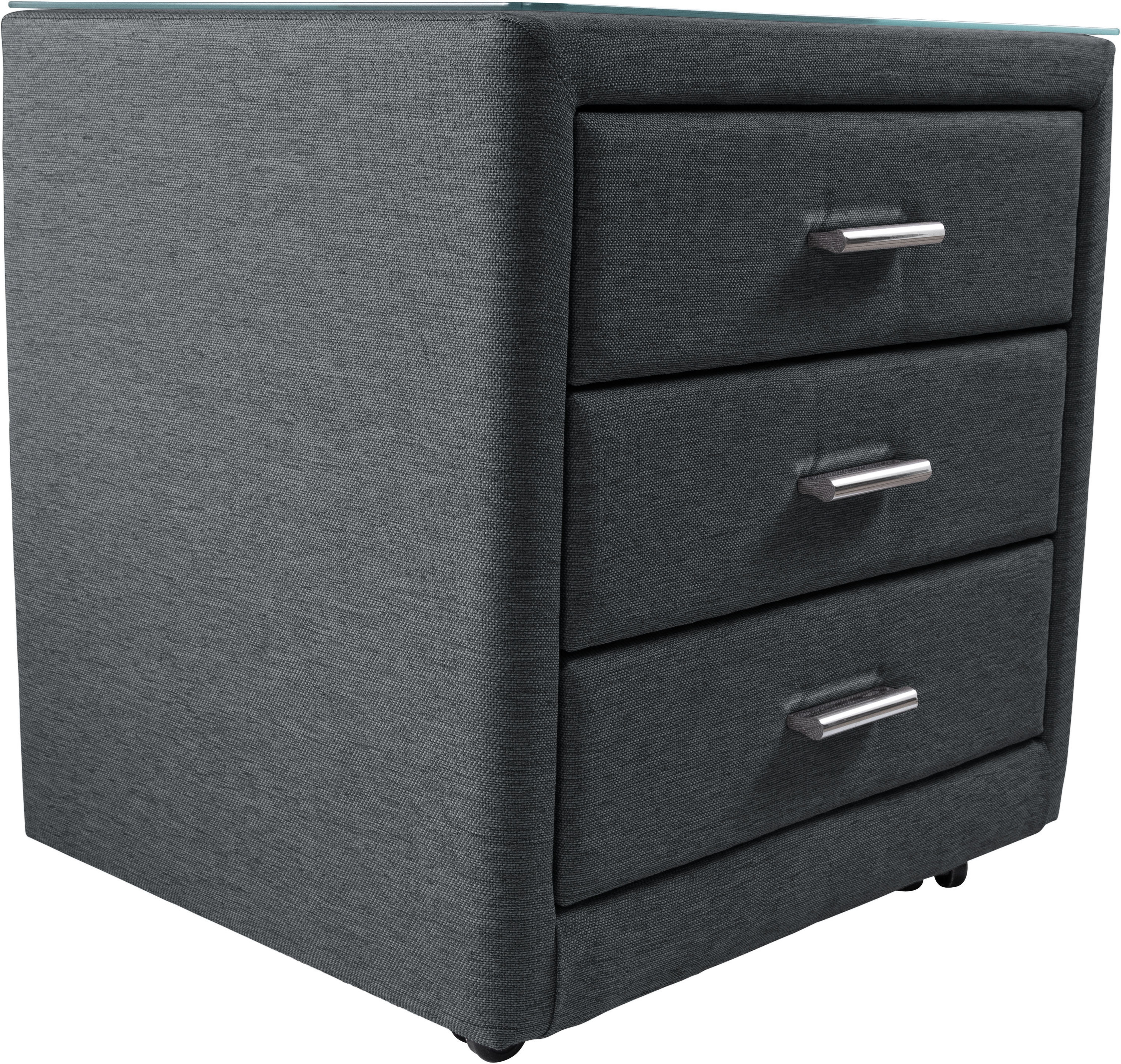 Thumbnail - alina Nachtkommode "Otello" mit Glasplatte und 3 Schubladen