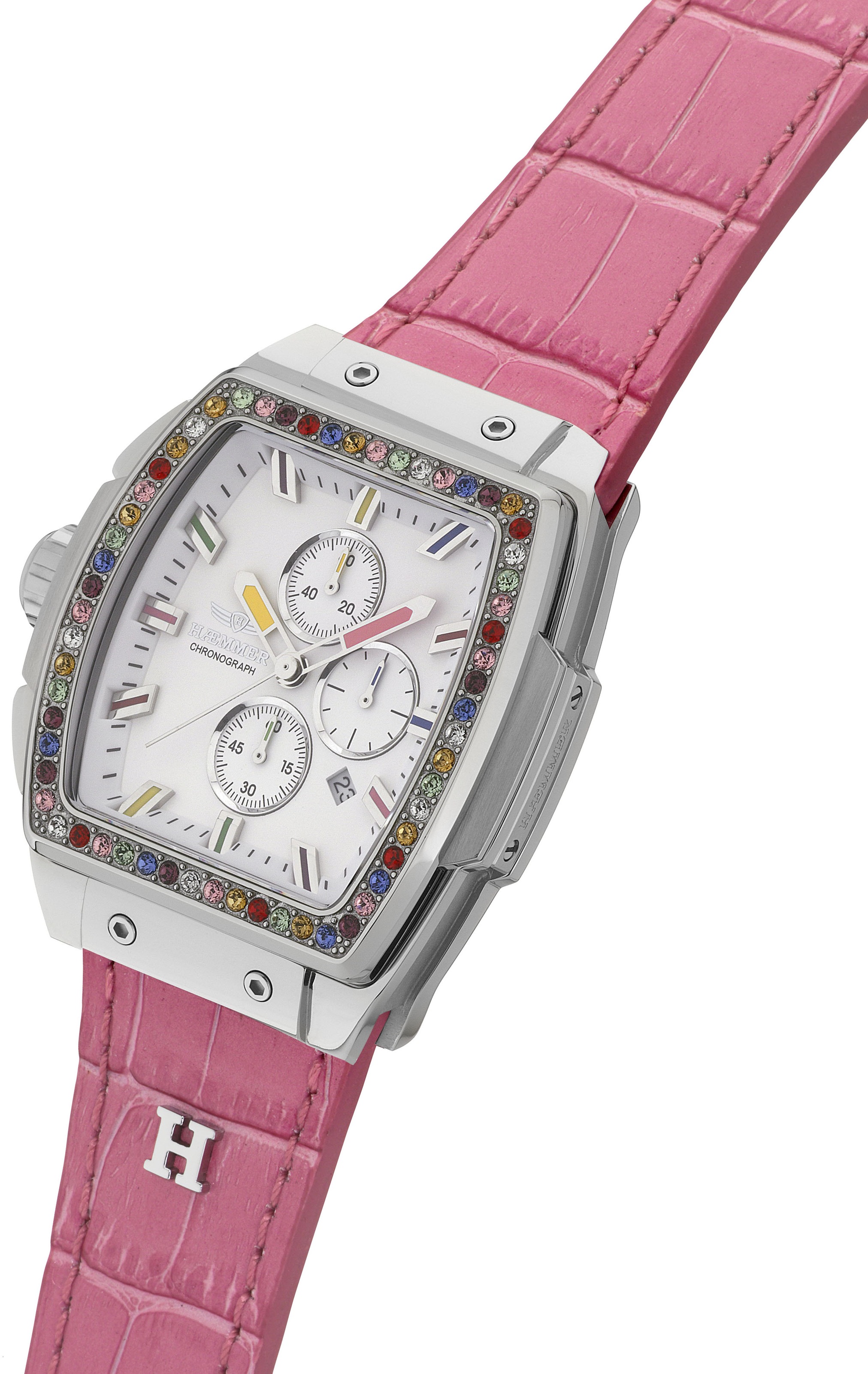 HAEMMER GERMANY Chronograph »TONNEAU«, Quarzuhr, Armbanduhr,Damenuhr,Lederarmband,digital,Datum,Stoppfunktion