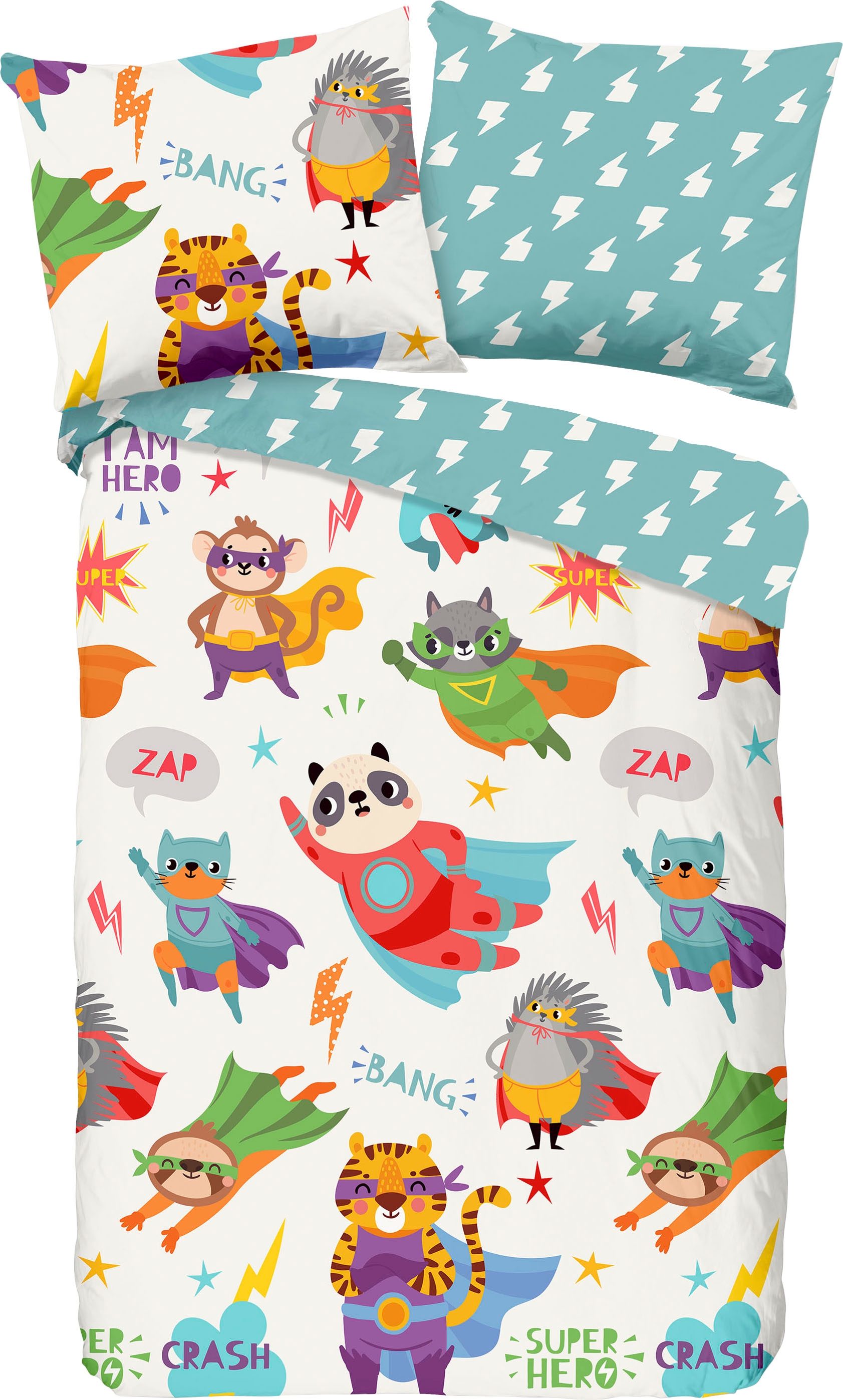 good morning Kinderbettwäsche »Superhero«, 100% Baumwolle, 100x135, Reißverschluss, Wendeoptik, Baby, Junge, Held