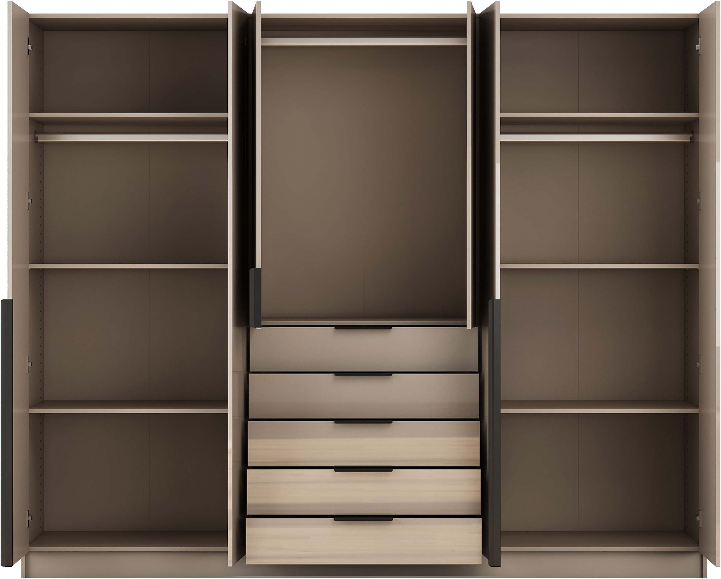 OTTO home Kleiderschrank »Annor Schlafzimmerschrank Breite 242cm hochglanz Schrank Garderobe« Drehtürenschrank mit perfekter Innenausstattung - elegante Türgriffe