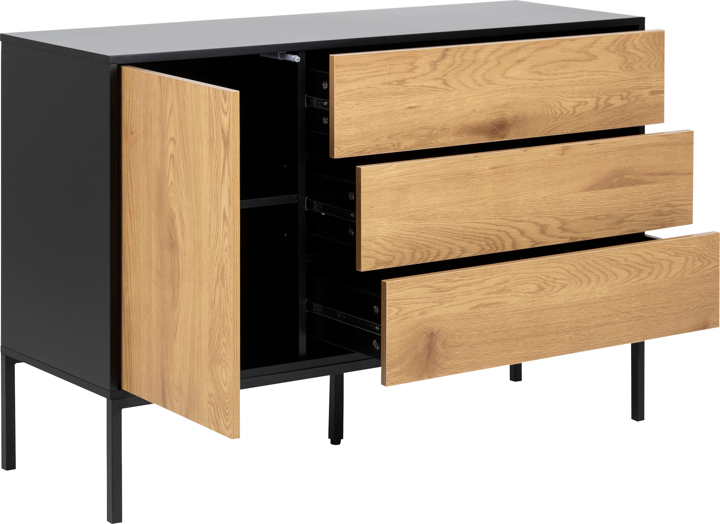 ACTONA GROUP Sideboard, (1), schwarze Kontrastrahmen, 1 Tür und 3 Schubladen, Breite 120 cm