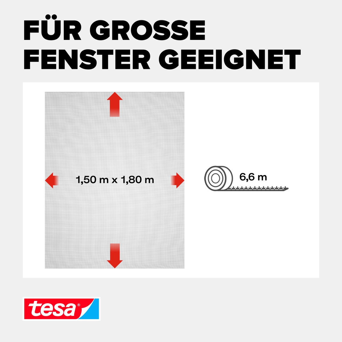 tesa Insektenschutz-Fensterrahmen »Insect Stop Standard Fliegengitter für Fenster 1.5 m x 1.8 m«, Insektenschutzgitter -Fliegenetz ohne Bohren-zuschneidbar