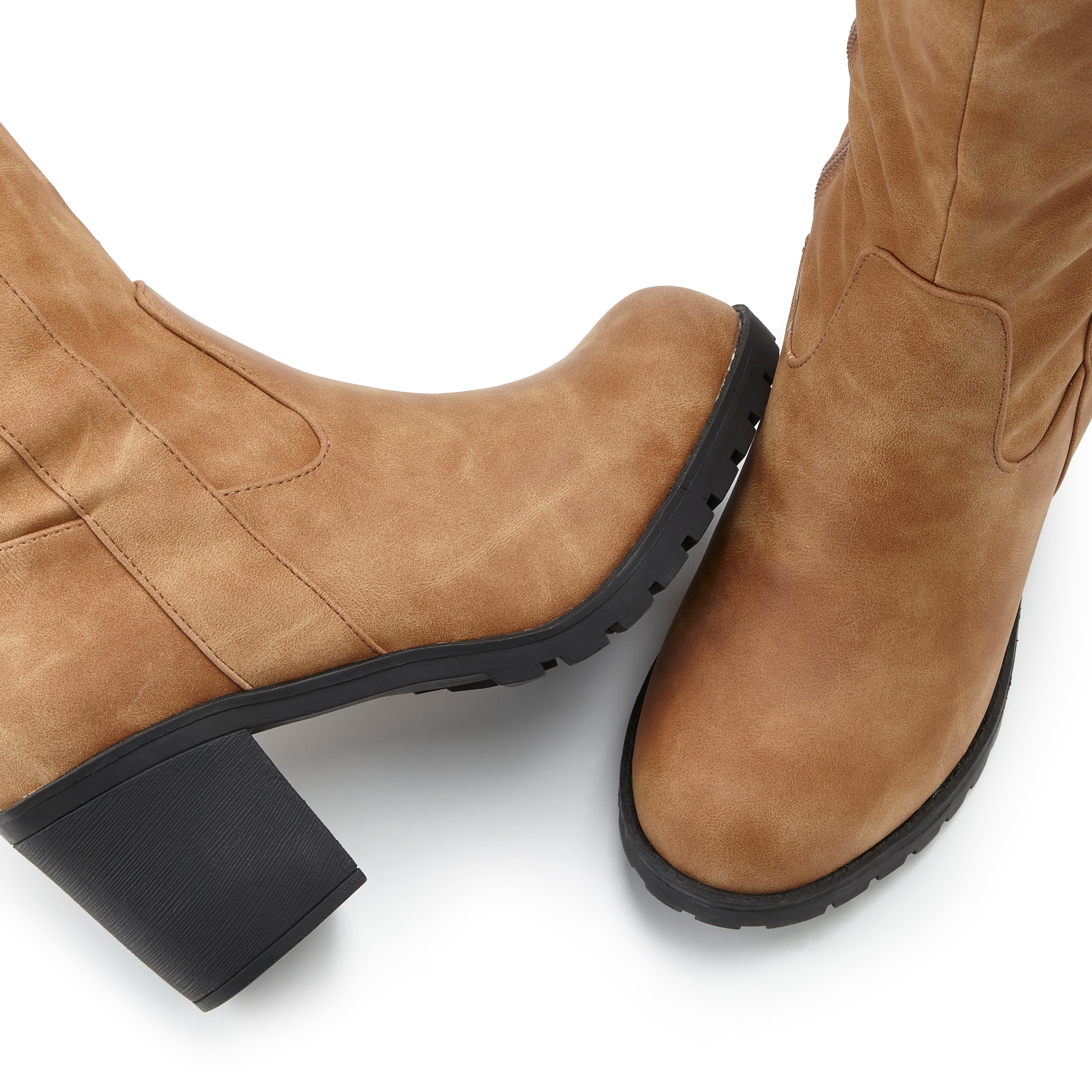 LASCANA Weitschaftstiefel, Stiefel, Stiefelette, langer Stiefel, Blockabsatz, Cowboy Stil VEGAN