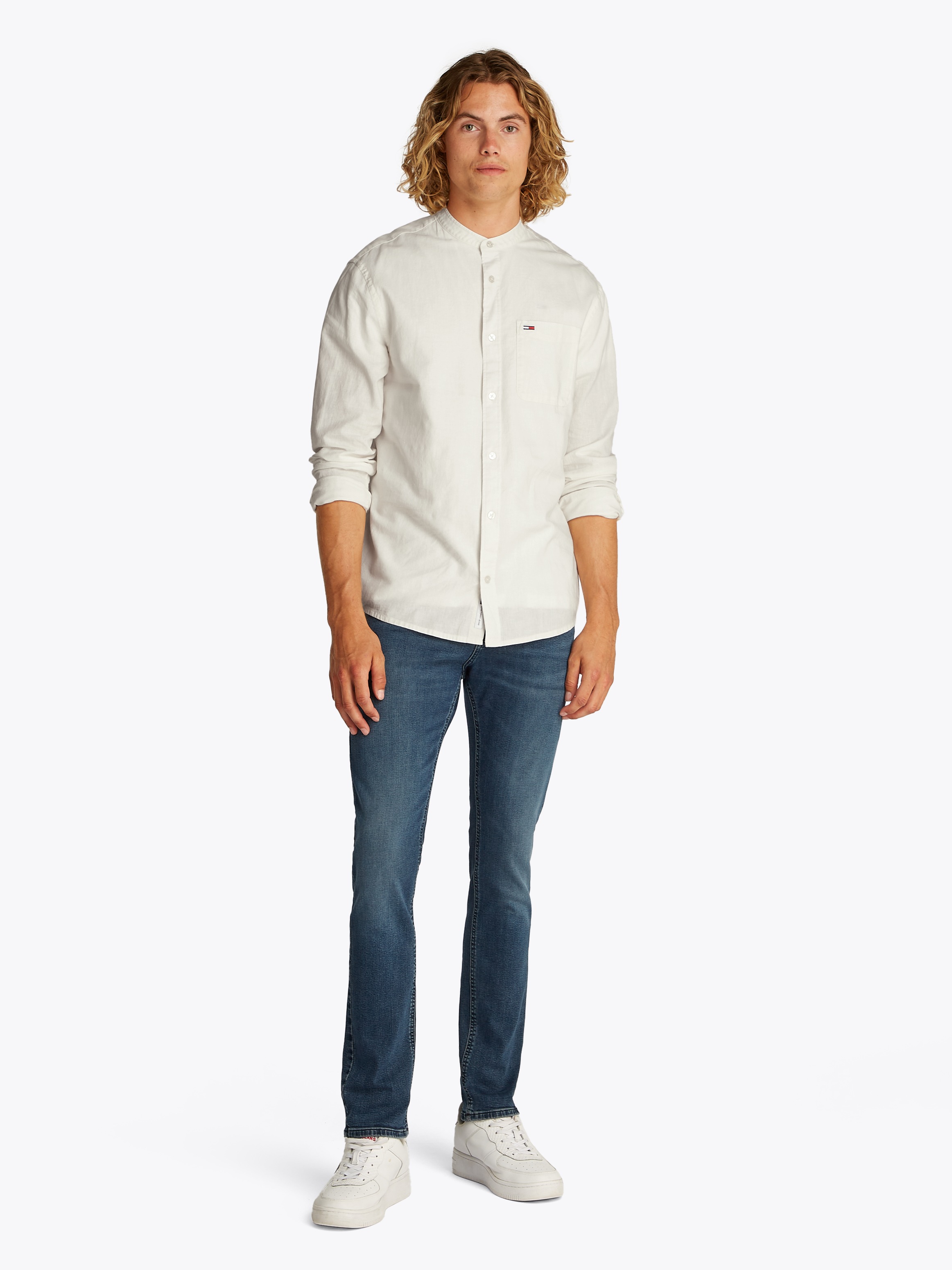 Tommy Jeans Langarmhemd "TJM LINEN MIX BAND COLLAR SHIRT" günstig online kaufen