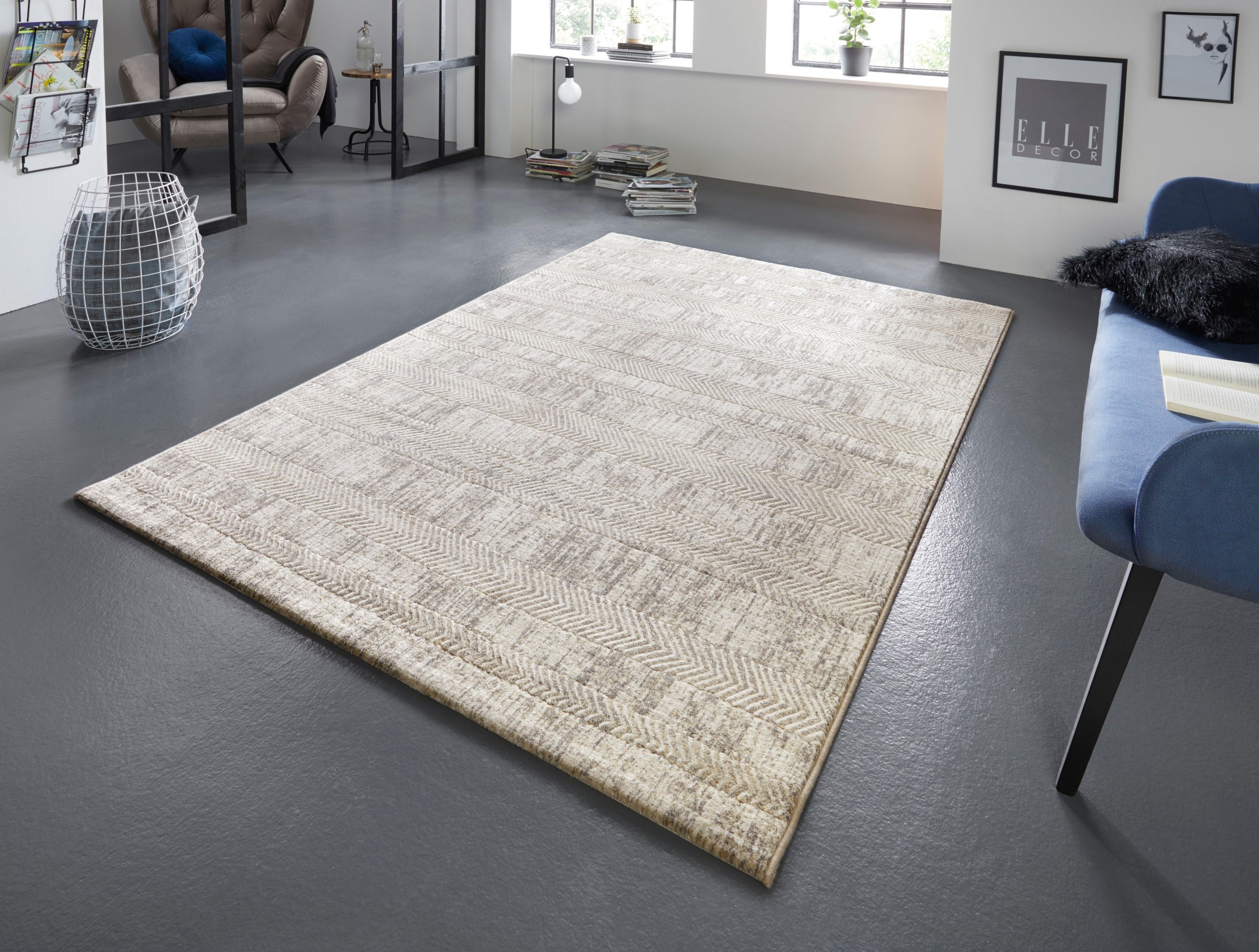 ELLE DECORATION Teppich »Gonesse«, rechteckig, 11 mm Höhe, Dichtgewebter Kurzflor, Fischgrät-Streifenmuster, Pflegeleicht