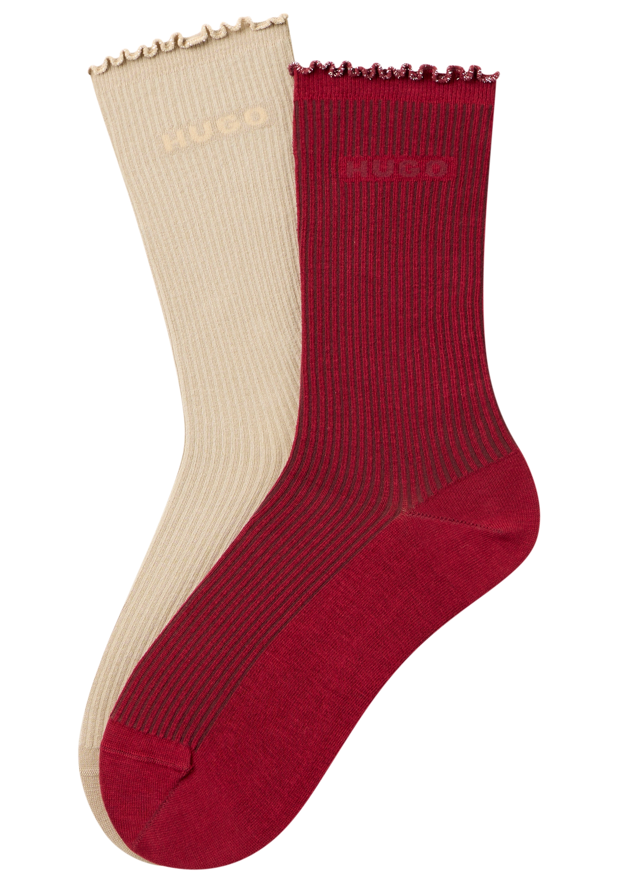 HUGO Underwear Basicsocken "2P RS LETTUCE CC W" 2 Paar tlg. Bund leicht gekräuselt