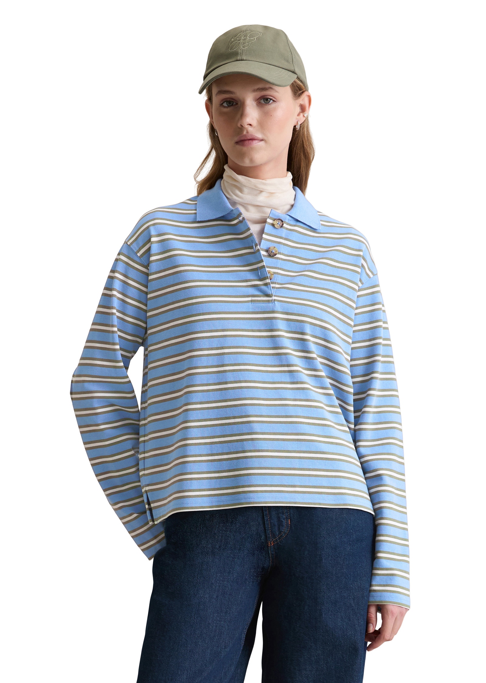 Marc OPolo DENIM Langarm-Poloshirt "aus gestreiftem Heavy Piqué-Jersey" günstig online kaufen