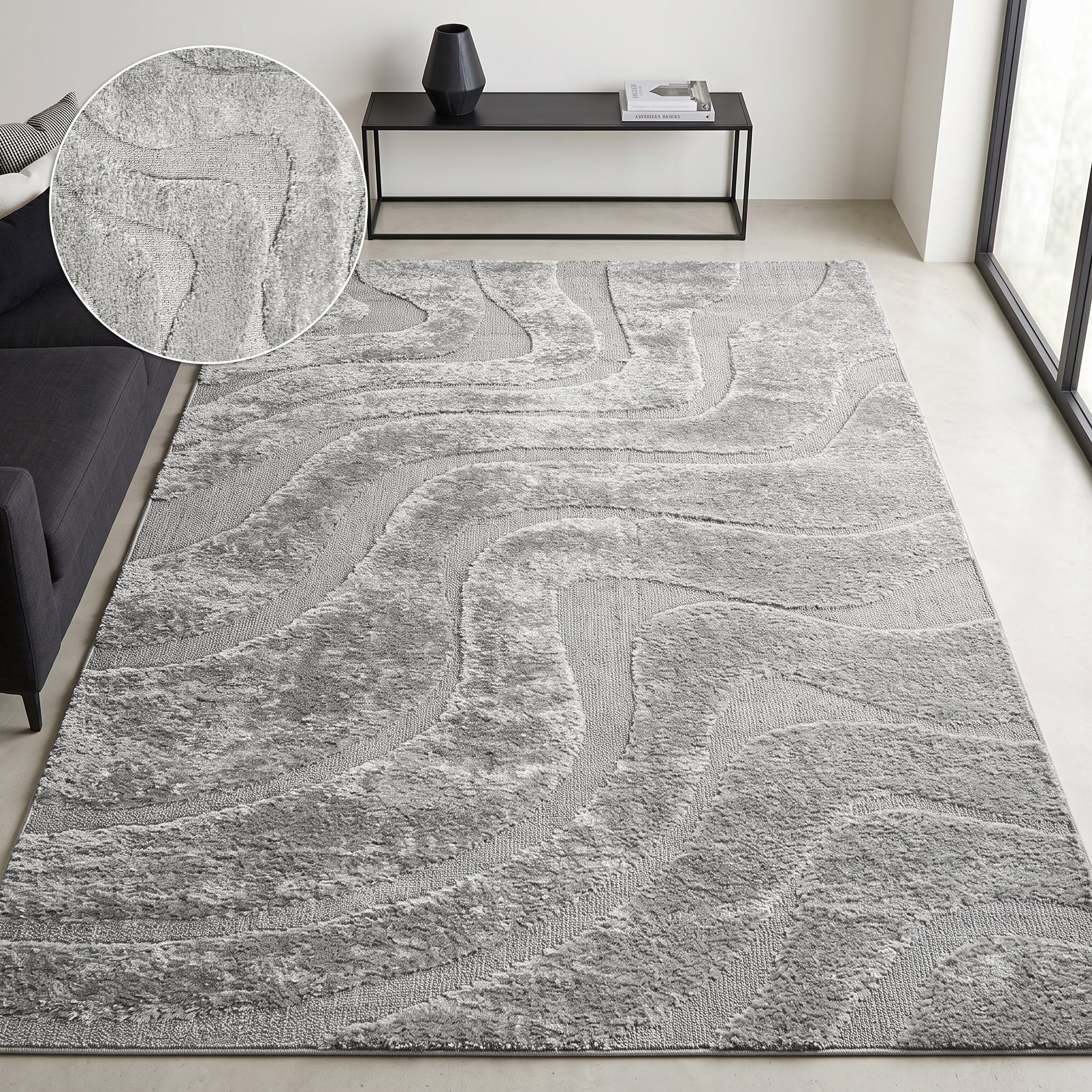 OTTO home Teppich "Flowa, Wellenmuster, Hoch-Tief" rechteckig 20 mm Höhe Modernes Design, 3D Optik, Designteppich, Wohnzimmer