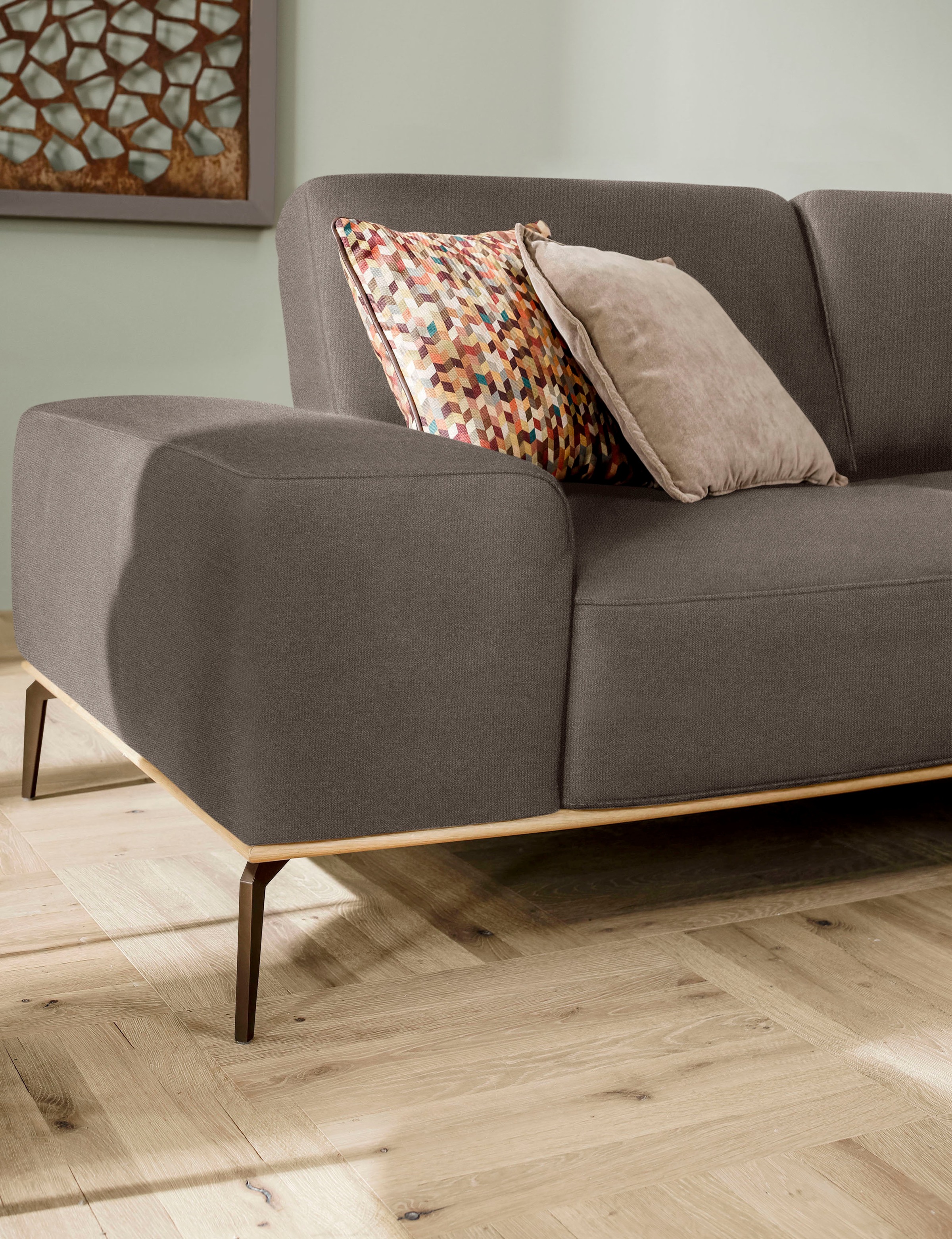 W.SCHILLIG Ecksofa »run, Designsofa mit tollem Sitzkomfort, bequem, L-Form«, mit Holzsockel, Füße in Bronze pulverbeschichtet, Breite 319 cm