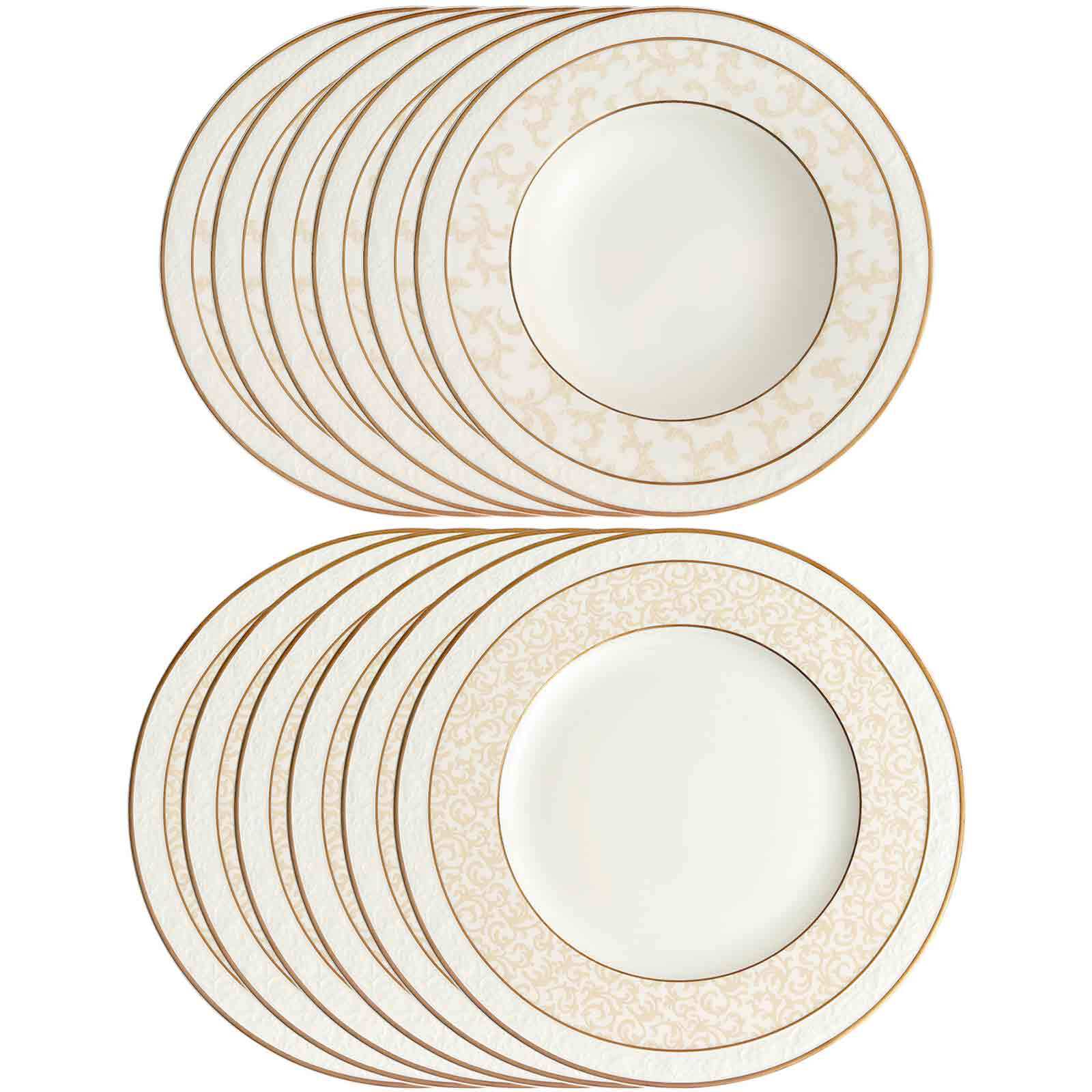 Villeroy & Boch Geschirr-Set "Tafelservice Ivoire 12er Set weiß-gold" Spülmaschinenfest