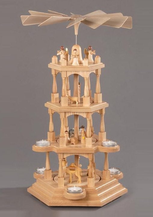 Albin Preissler Weihnachtspyramide "Christi Geburt, Handwerkskunst aus dem Erzgebirge" 4 Etagen, Weihnachtsdeko aus Holz