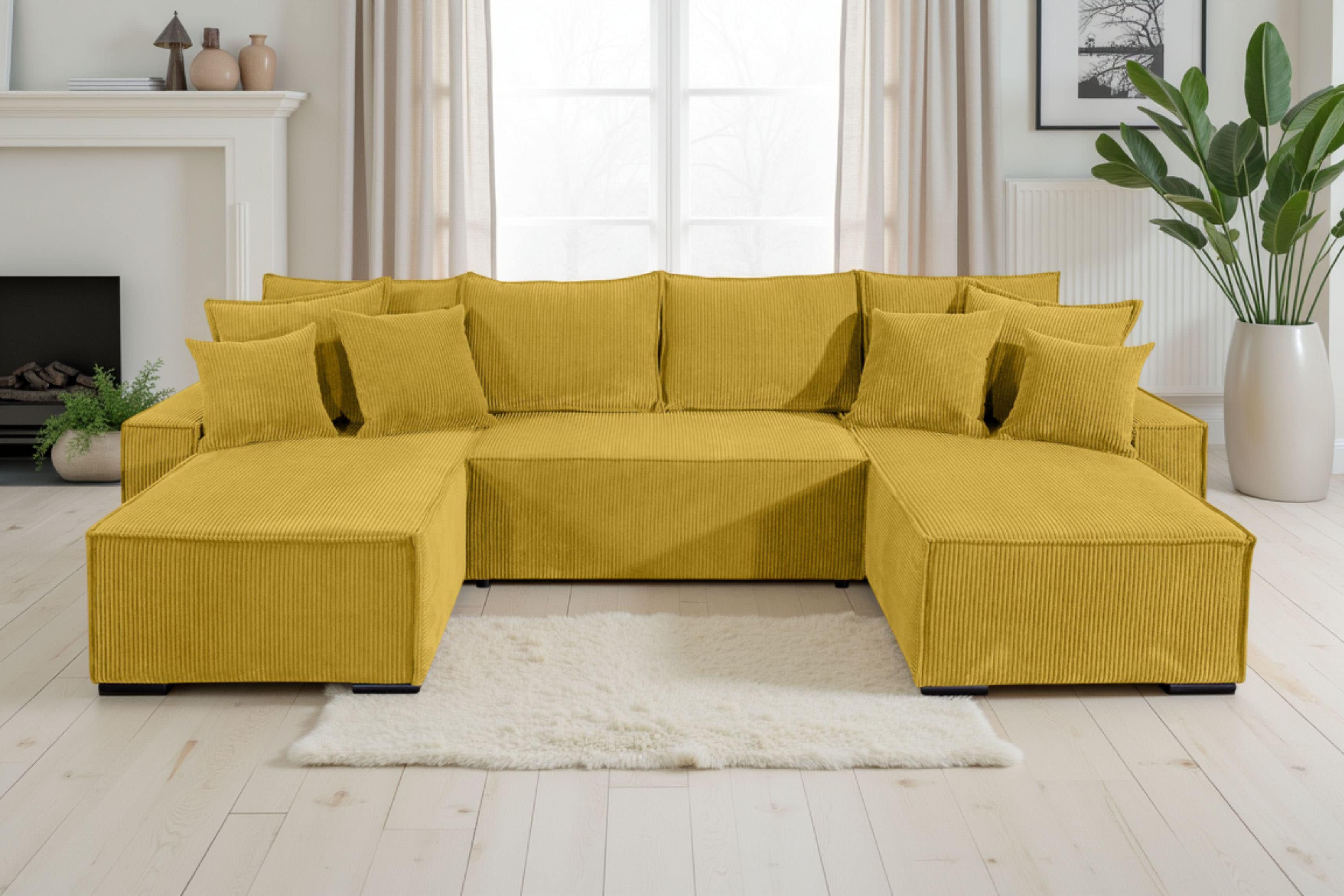 COLLECTION AB Wohnlandschaft "Manhattan U-Form, B: 313 cm, in Breit- oder Normalcord" Schlaffunktion, Bettkasten & Zierkissen, Federkern