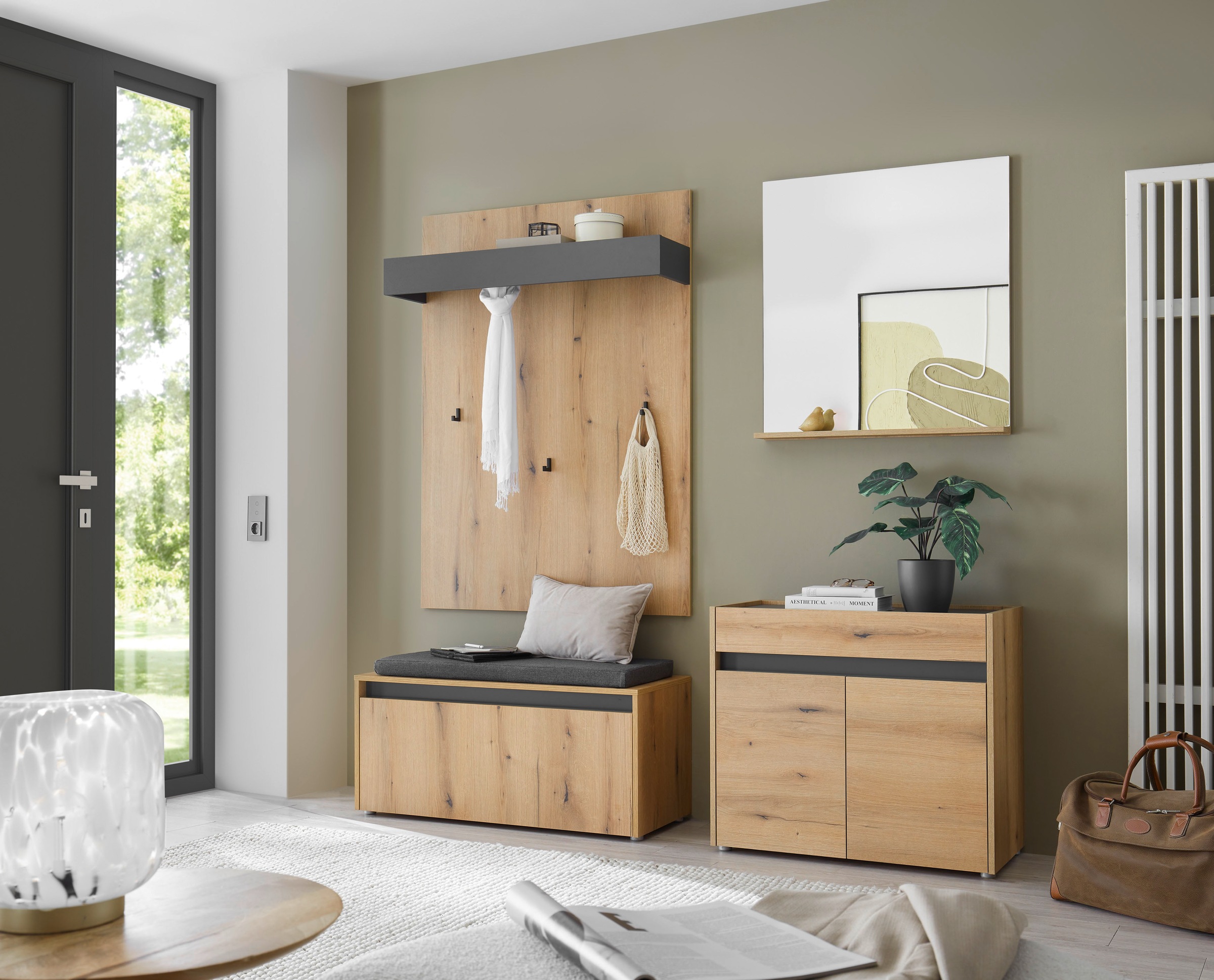 INOSIGN Polsterbank »GiRON/CiTY, Garderobenbank mit Klappe, Sitzbank in vier Farben«, (2 St.), viel Stauraum, Platz für ca. 8 Paar Schuhe, 100 cm breit