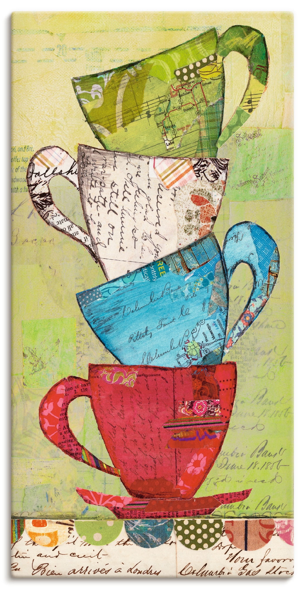Artland Leinwandbild "Komm zum Tee", Geschirr & Besteck, (1 St.), auf Keilrahmen gespannt