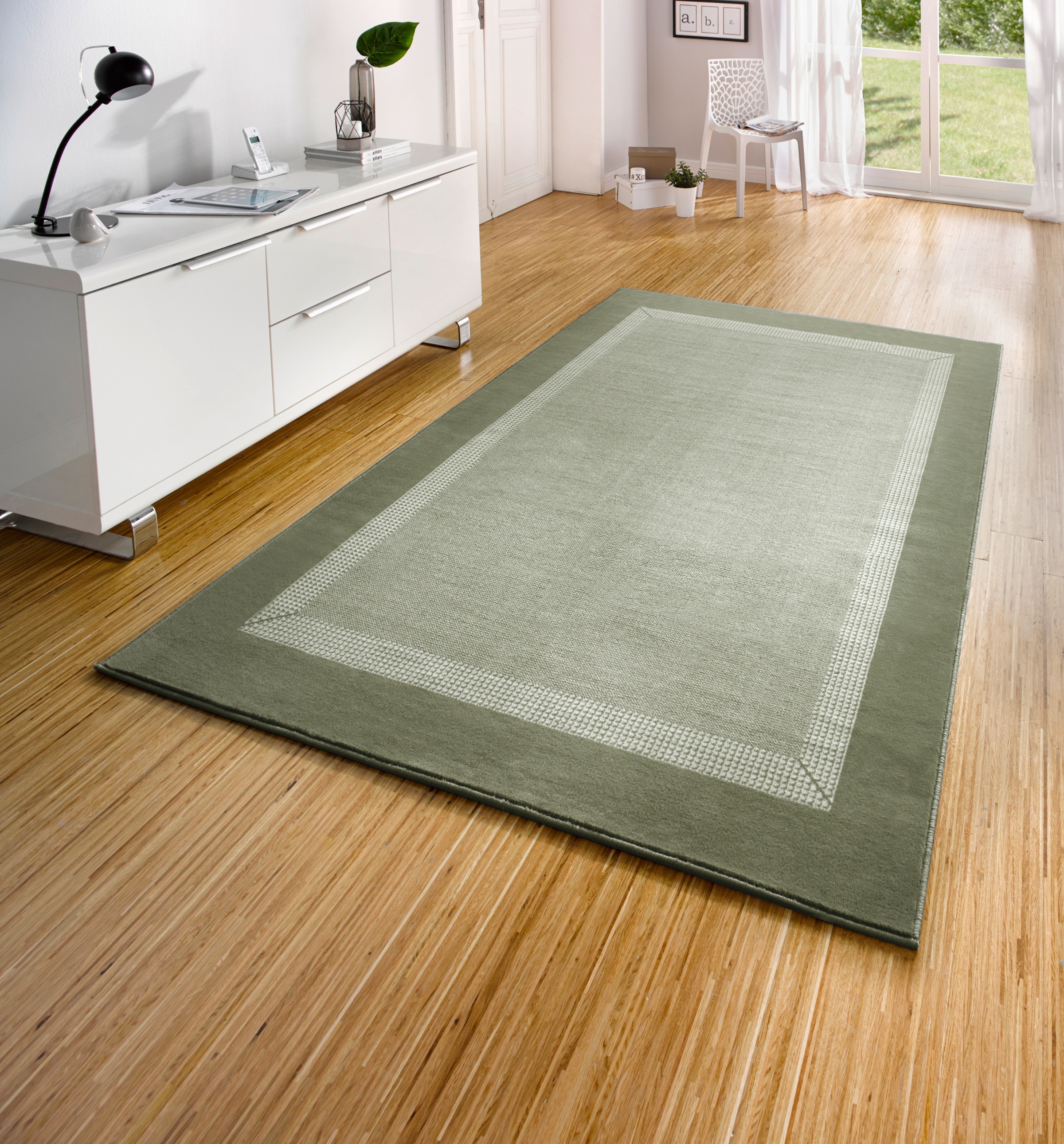 Teppich HANSE HOME "Band", grün, B:120cm H:9mm L:170cm, Kunstfaser, Teppiche, Teppich, Kurzflor, weich, Läufer Größen, Wohnzimmer, Schlafzimmer, Esszimmer