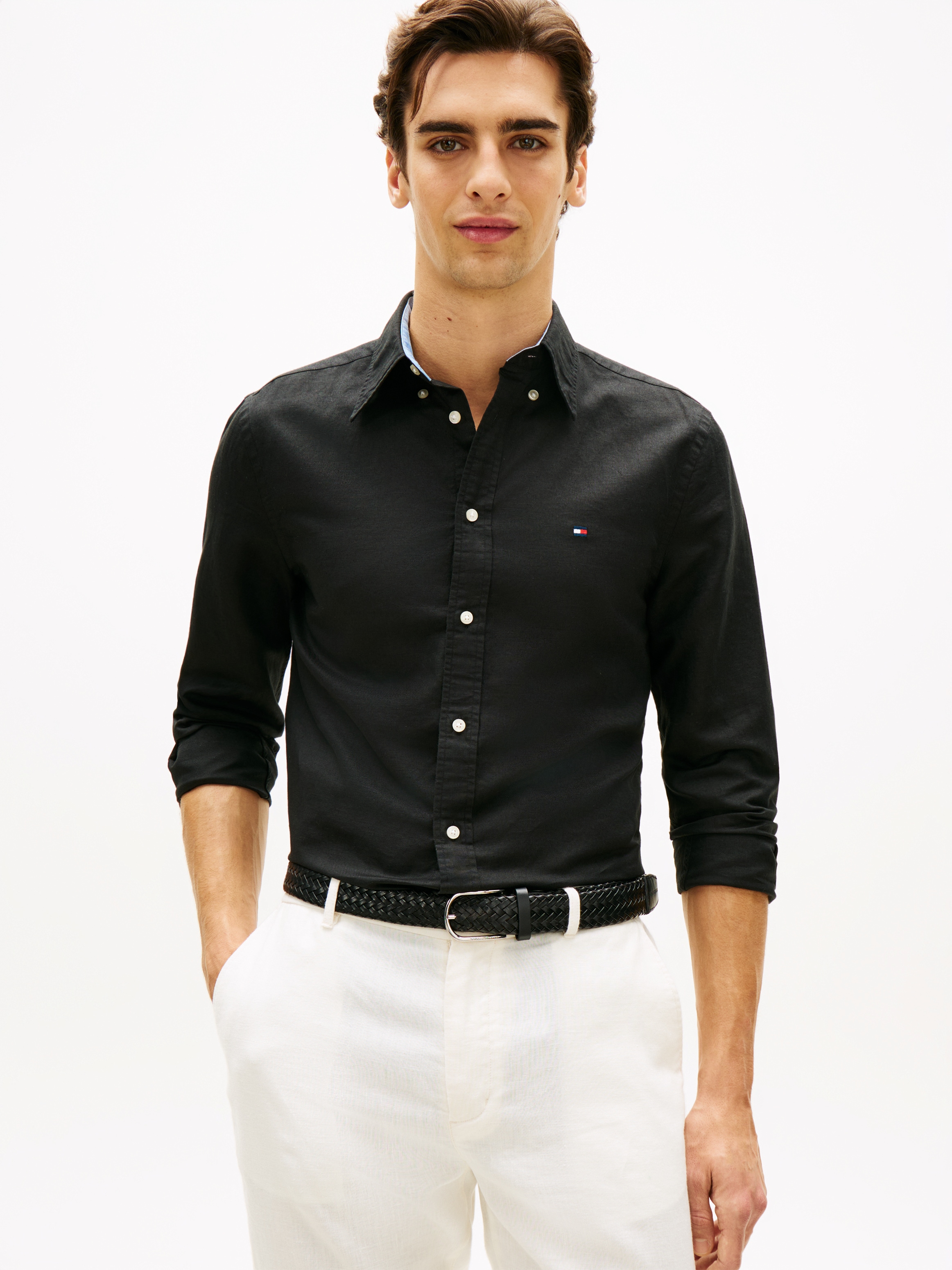 Tommy Hilfiger Langarmhemd "LINEN BLEND SOLID BTD" Regular Fit Leinen