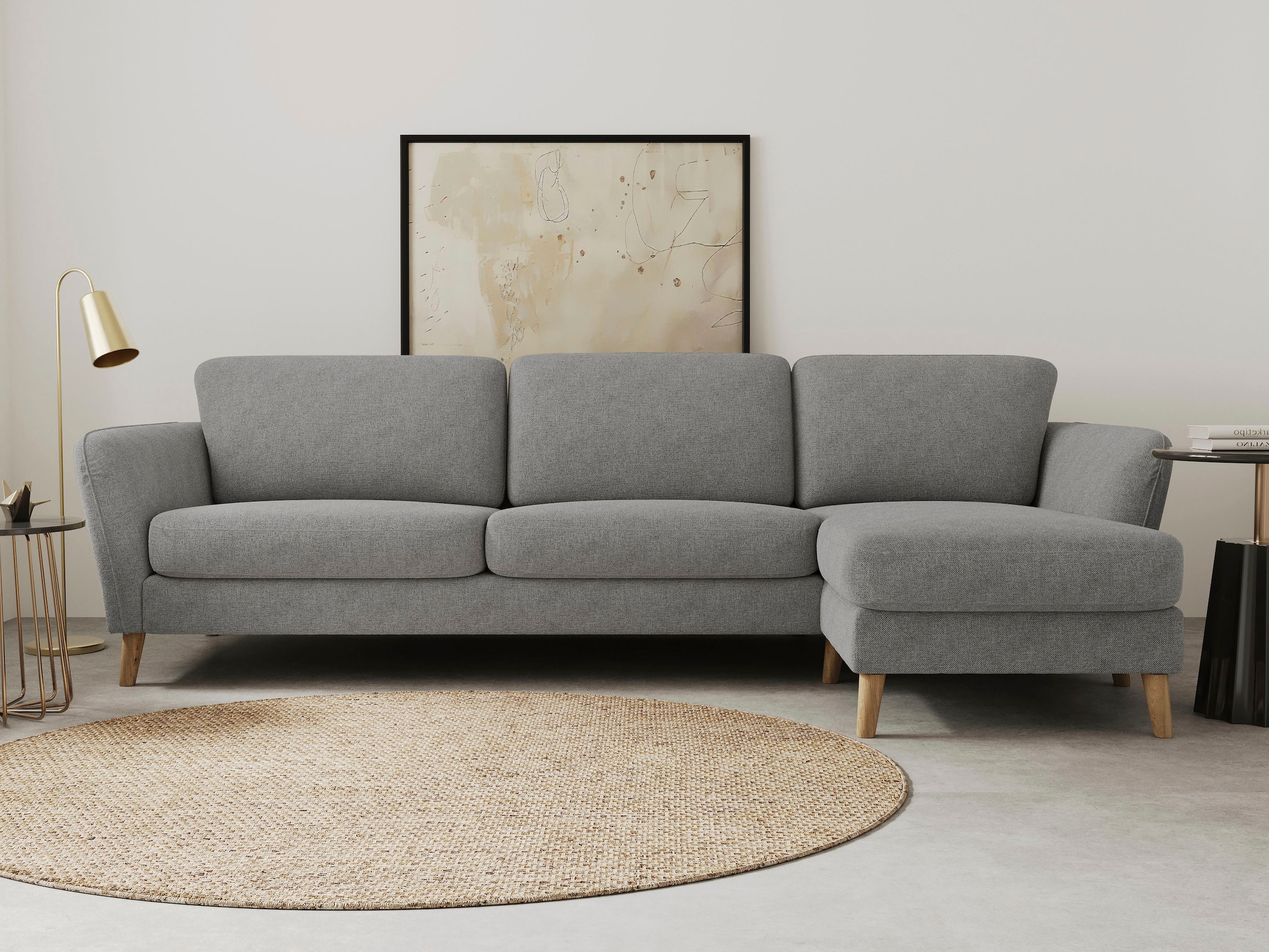 OTTO home Ecksofa "MARSEILLE (279/152cm),L-Form, Rec. rechts/links, verschiedene Bezüge" Massivholzbeine Eiche, Landhausstil, Wellenunterfederung