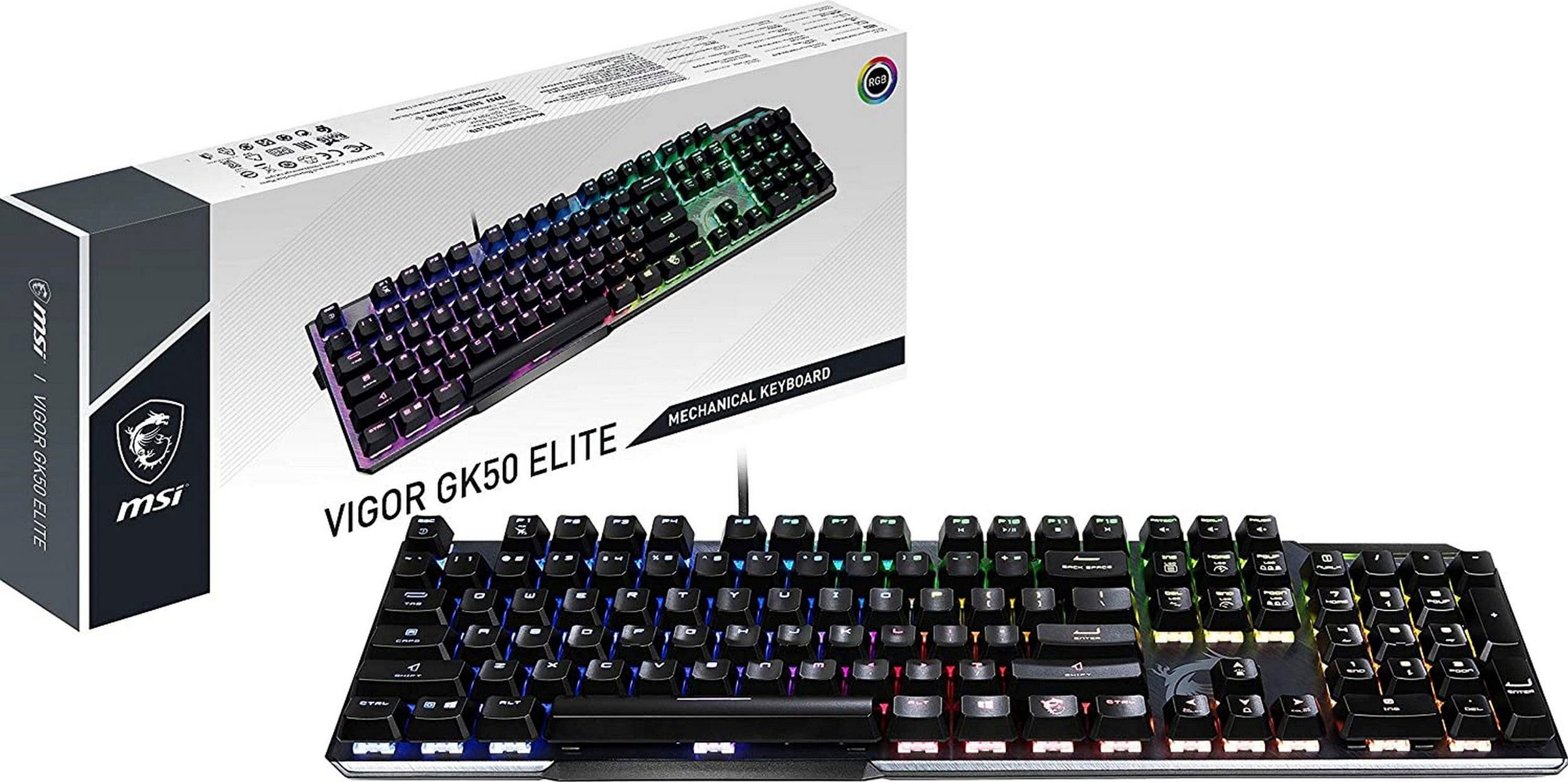 MSI Gaming-Tastatur »Vigor GK50 Elite Box White«, (Gaming-Modus-USB-Anschluss-Ziffernblock), RGB-Beleuchtung pro Taste