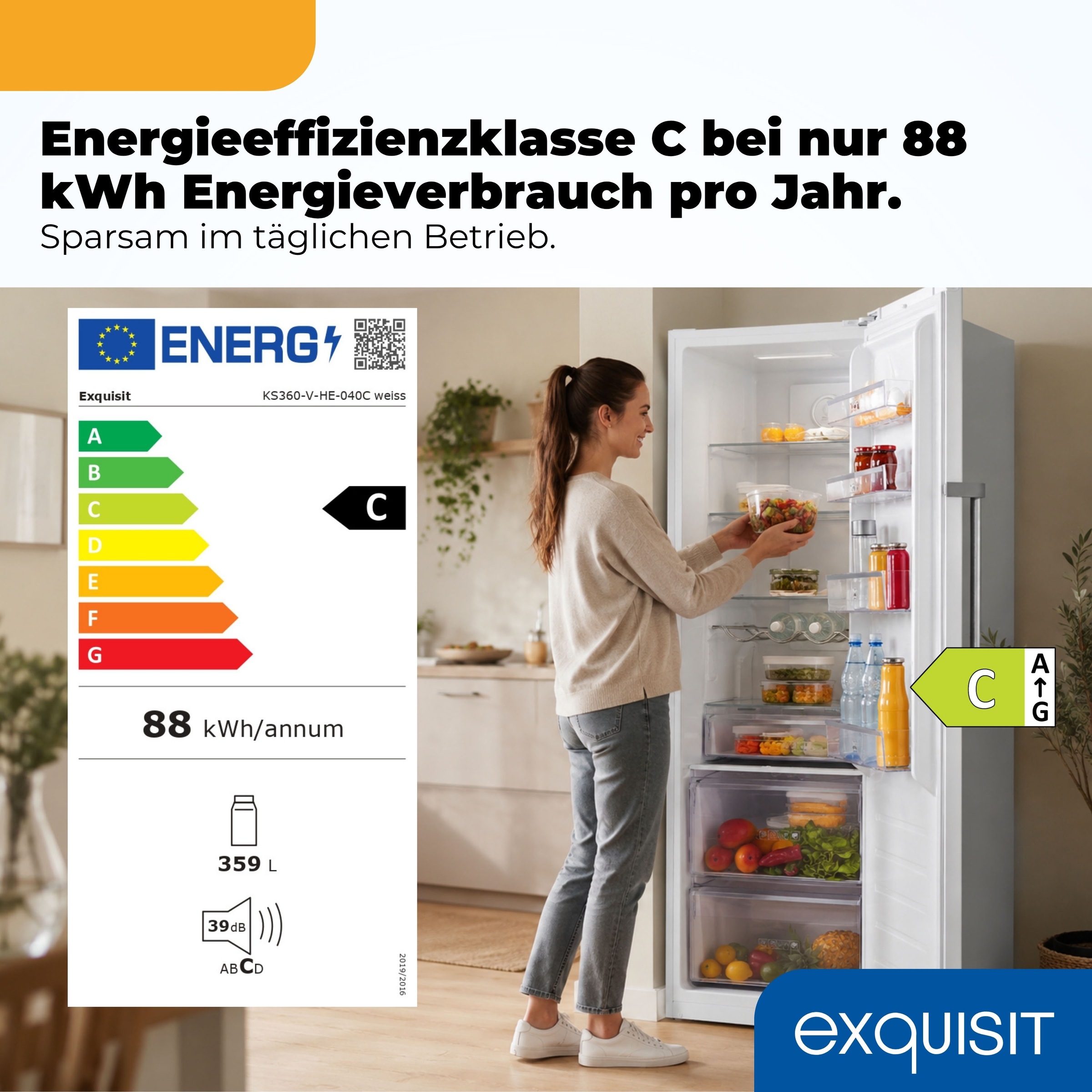 exquisit Kühlschrank »KS360-V-HE-040C weiss« 185 cm hoch 60 cm breit Nie wieder abtauen: Vollraum-Kühlschrank mit No-Frost & LED