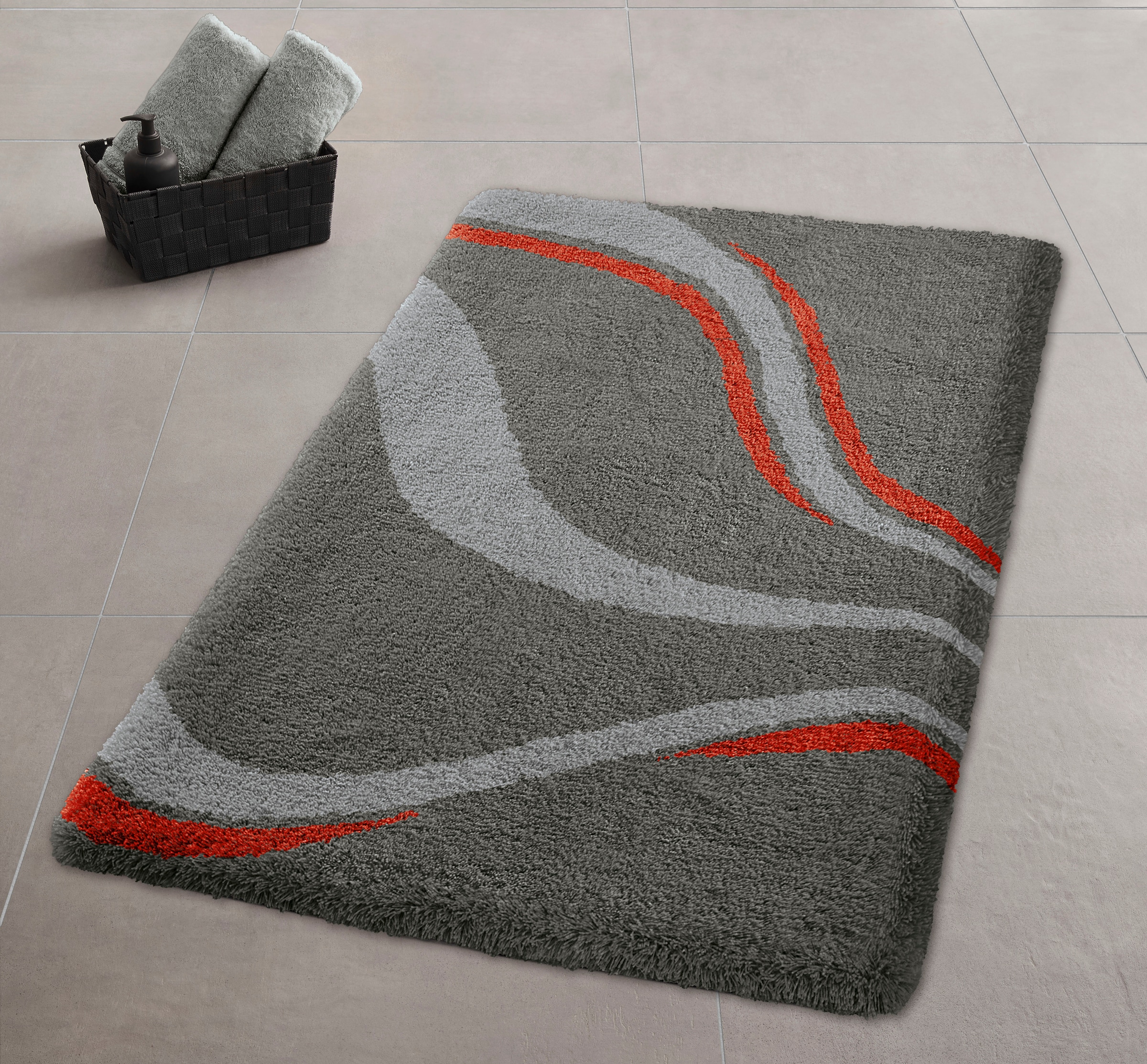 Kleine Wolke Badematte »»Vento«« Höhe 20 mm rutschhemmend beschichtet fußbodenheizungsgeeignet Badteppich, modernes Welledesign, besonders weich