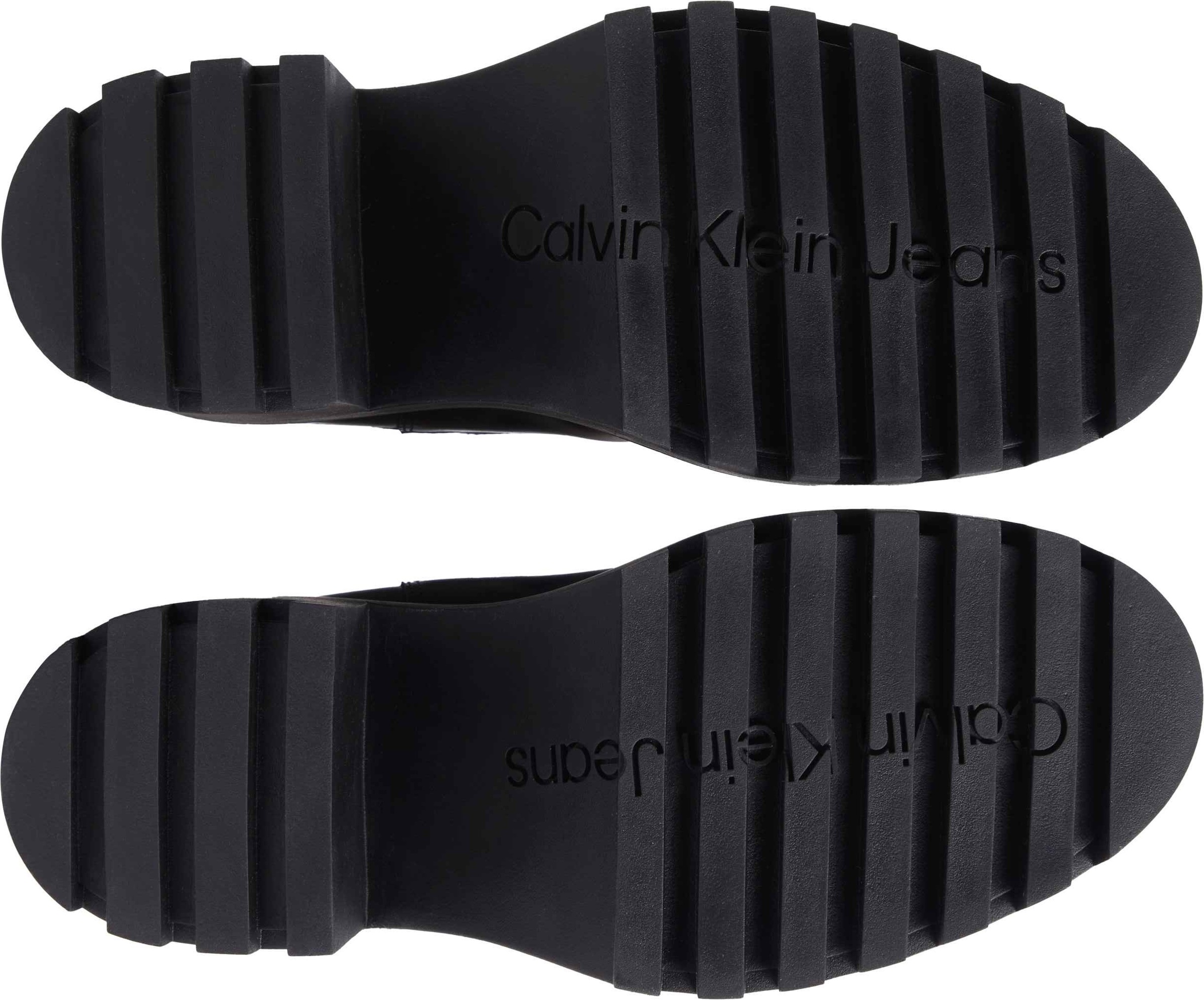 Calvin Klein Jeans Chelseaboots »CHUNKY HEELED CHELSEA LTH«, Stiefelette, Schlupfboots, Blockabsatz, mit Anziehlasche