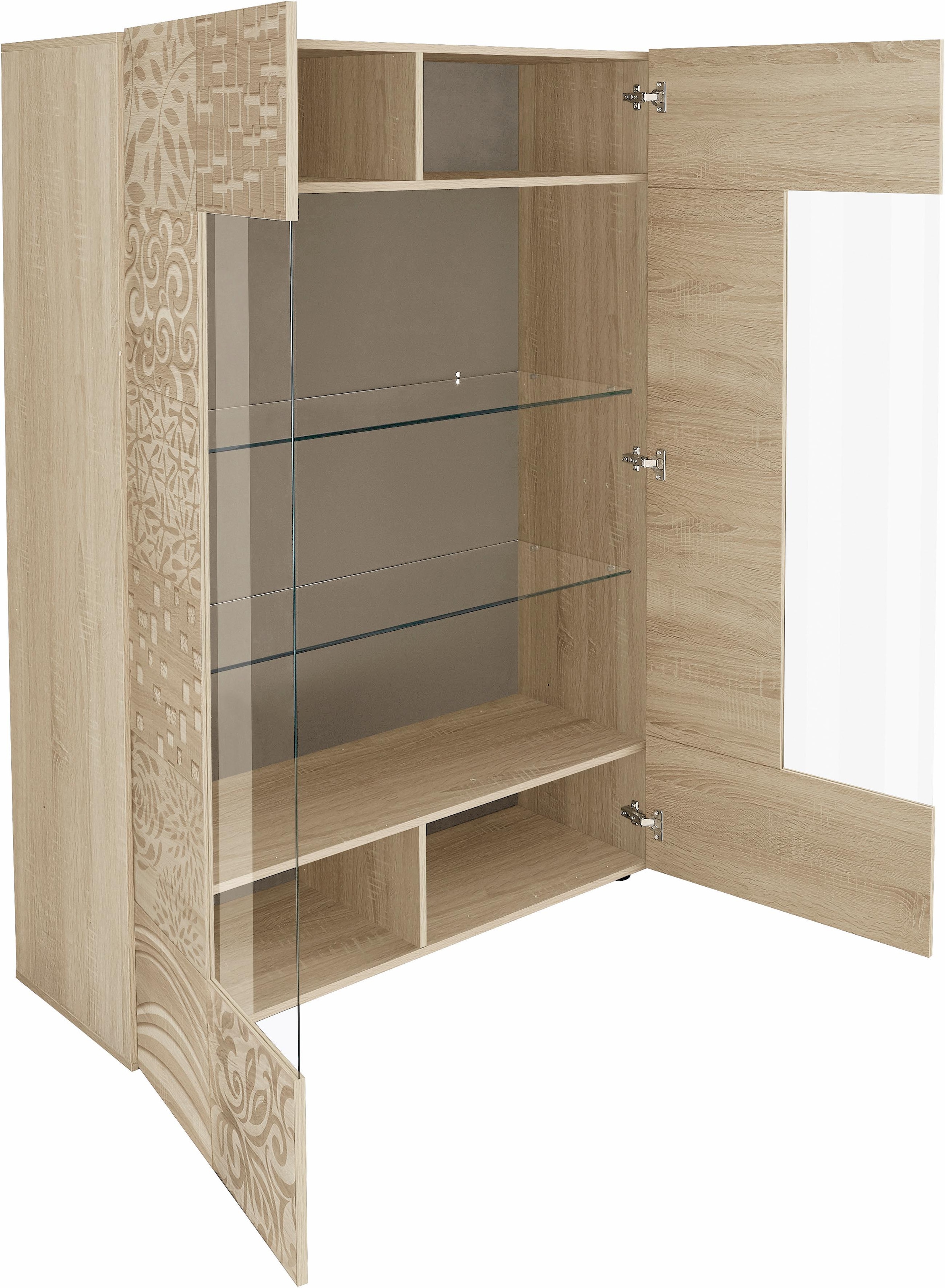 INOSIGN Vitrine »Miro«, Stauraumvitrine, Höhe 166 cm mit dekorativem Siebdruck