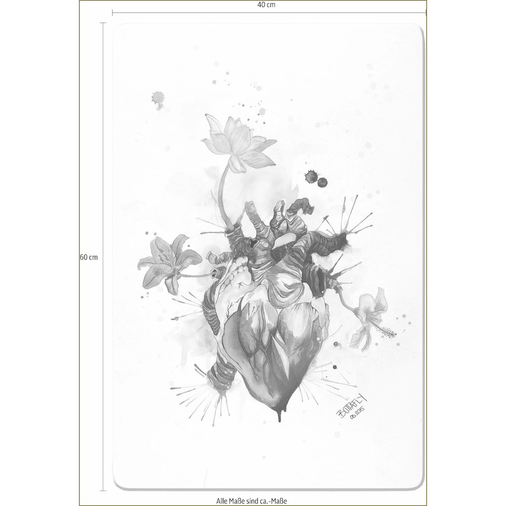 Wall-Art Glasbild »Buttafly Nature Beating Heart«, Schriftzug