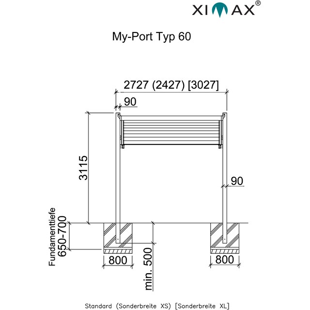 Ximax Einzelcarport »My-Port Typ 2458 Typ 60 Sonderhöhe-Edelstahl-Look«,  Aluminium, 198 cm, edelstahlfarben, Aluminium auf Raten | BAUR