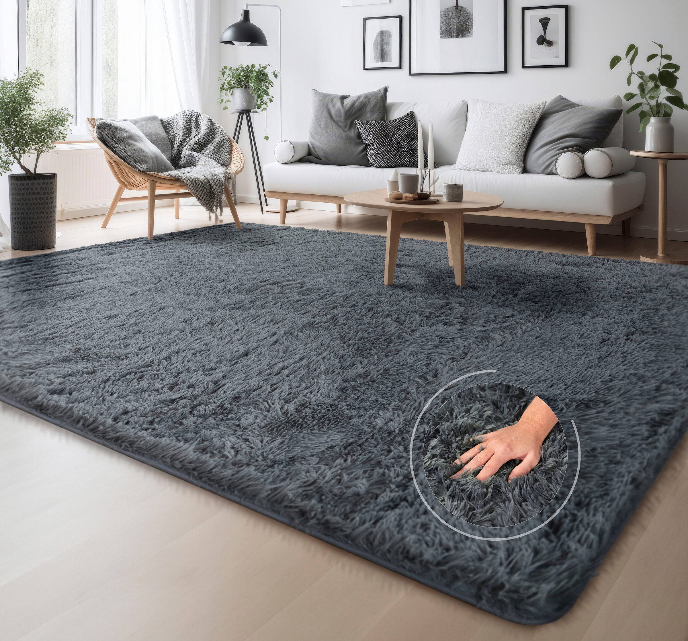 Home affaire Hochflor-Teppich »Serville«, rechteckig, Uni Farben, sehr weicher  Flor, Wohnzimmer | BAUR