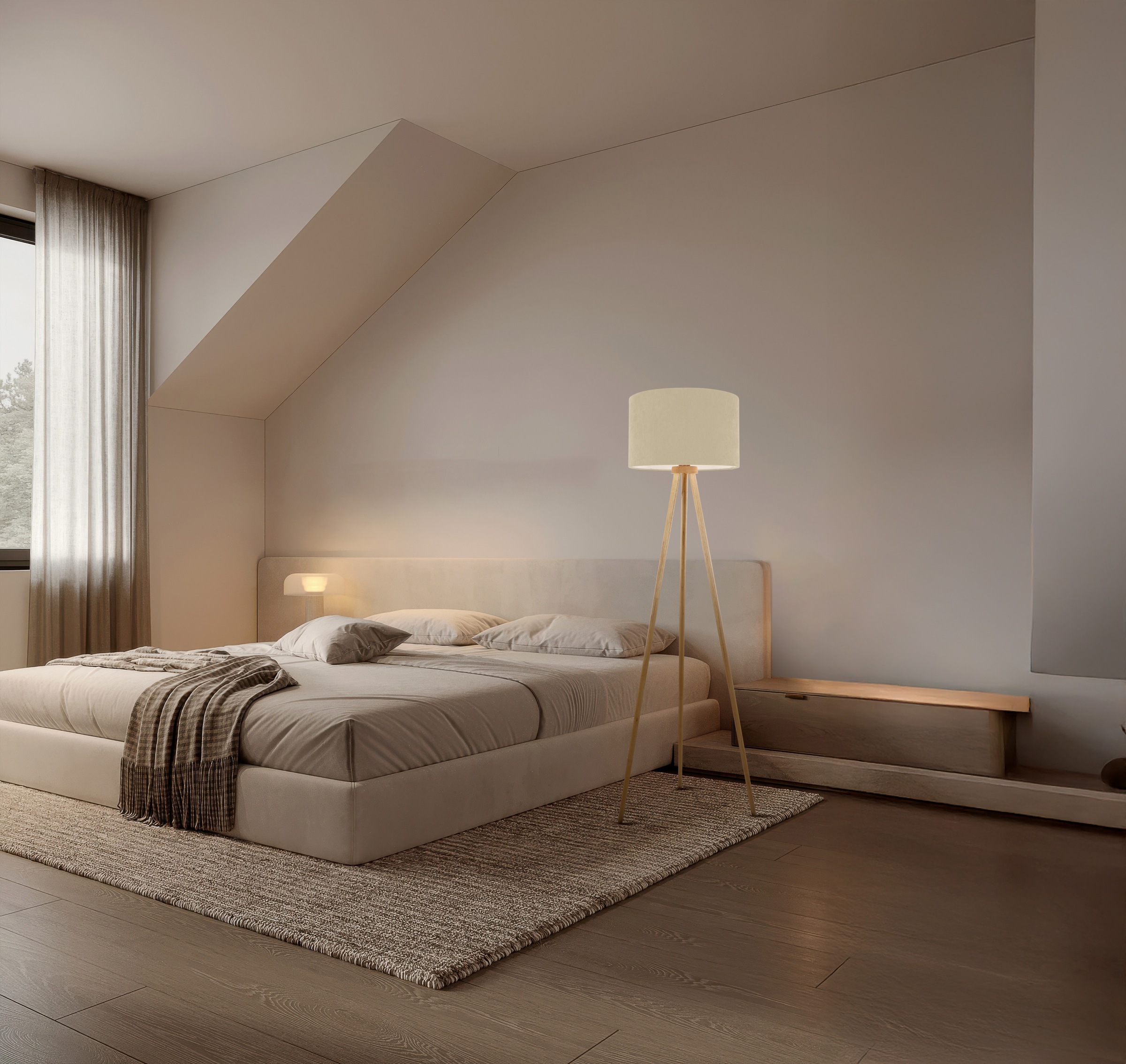 OTTO home Stehlampe »Torell« E27 1 Stk. Schirm mit Cordbezug, Dreibein aus Holz, 1x E27 exkl., Zuleitung 300cm