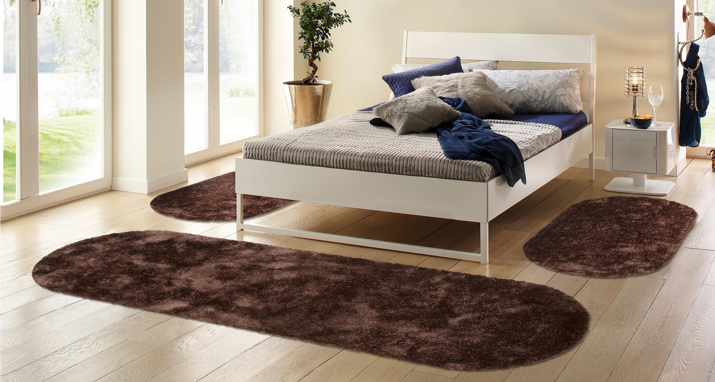 Bruno Banani Hochflor-Bettumrandung »Dana Teppich, Kundenliebling«, (3 tlg.), unifarben, Mikrofaser, pflegeleicht, Bettvorleger, Schlafzimmer