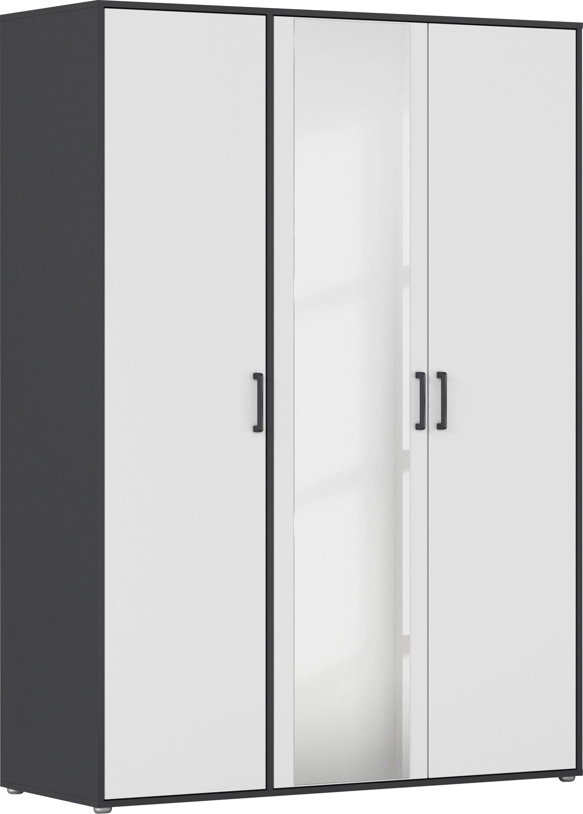 rauch "Kleiderschrank Schrank Garderobe Wäscheschrank VOYAGER" in 3 verschiedenen Ausstattungen BASIC/CLASSIC/PREMIUM, mit modernen Griffen in Graumetallic und Spiegel