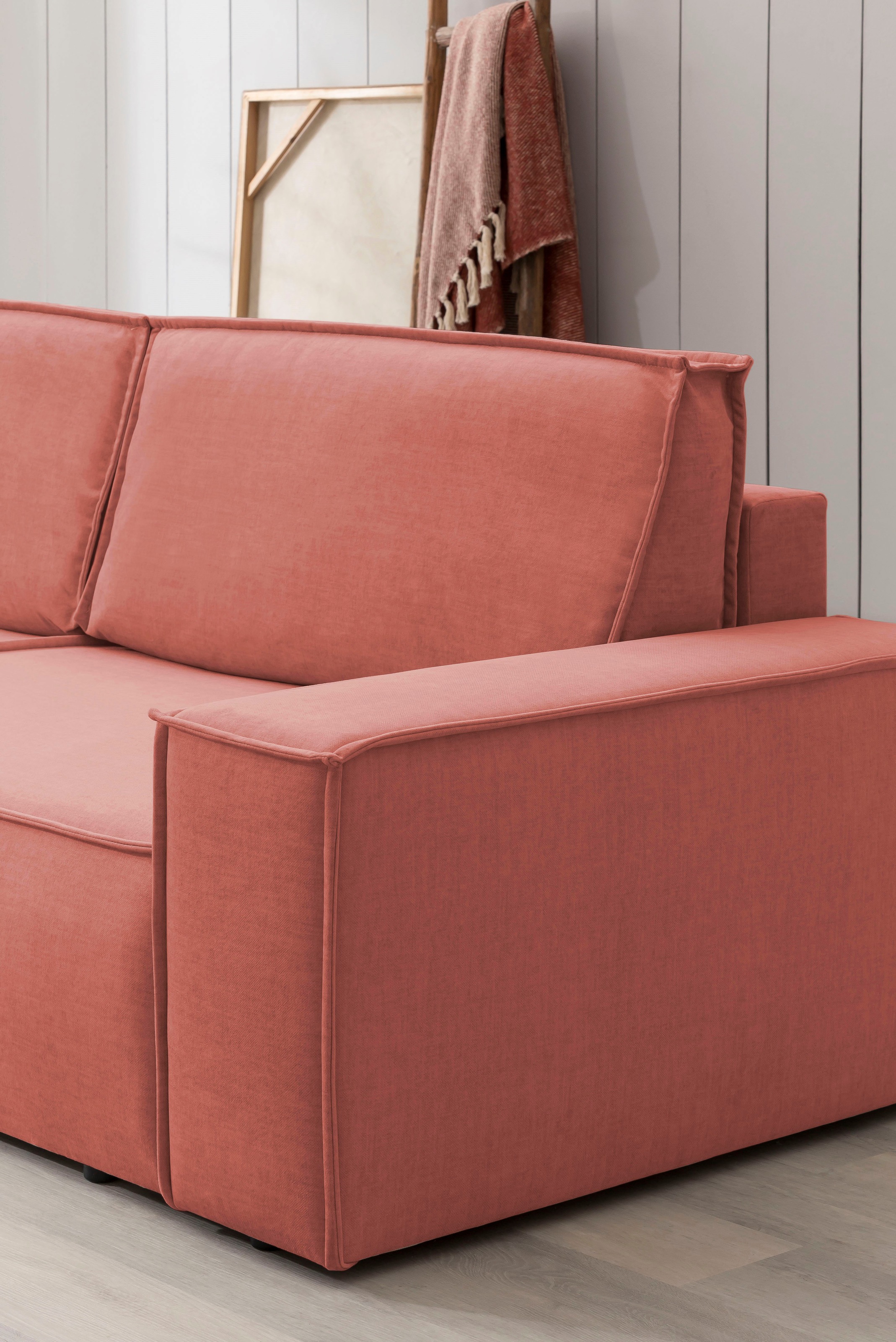Home affaire Wohnlandschaft »SHERWOOD 329 cm, U-Form, Schlafsofa,«, Schlaffunktion m. Bettkasten (194x139 cm), Cord, Vintage, Samtvelours