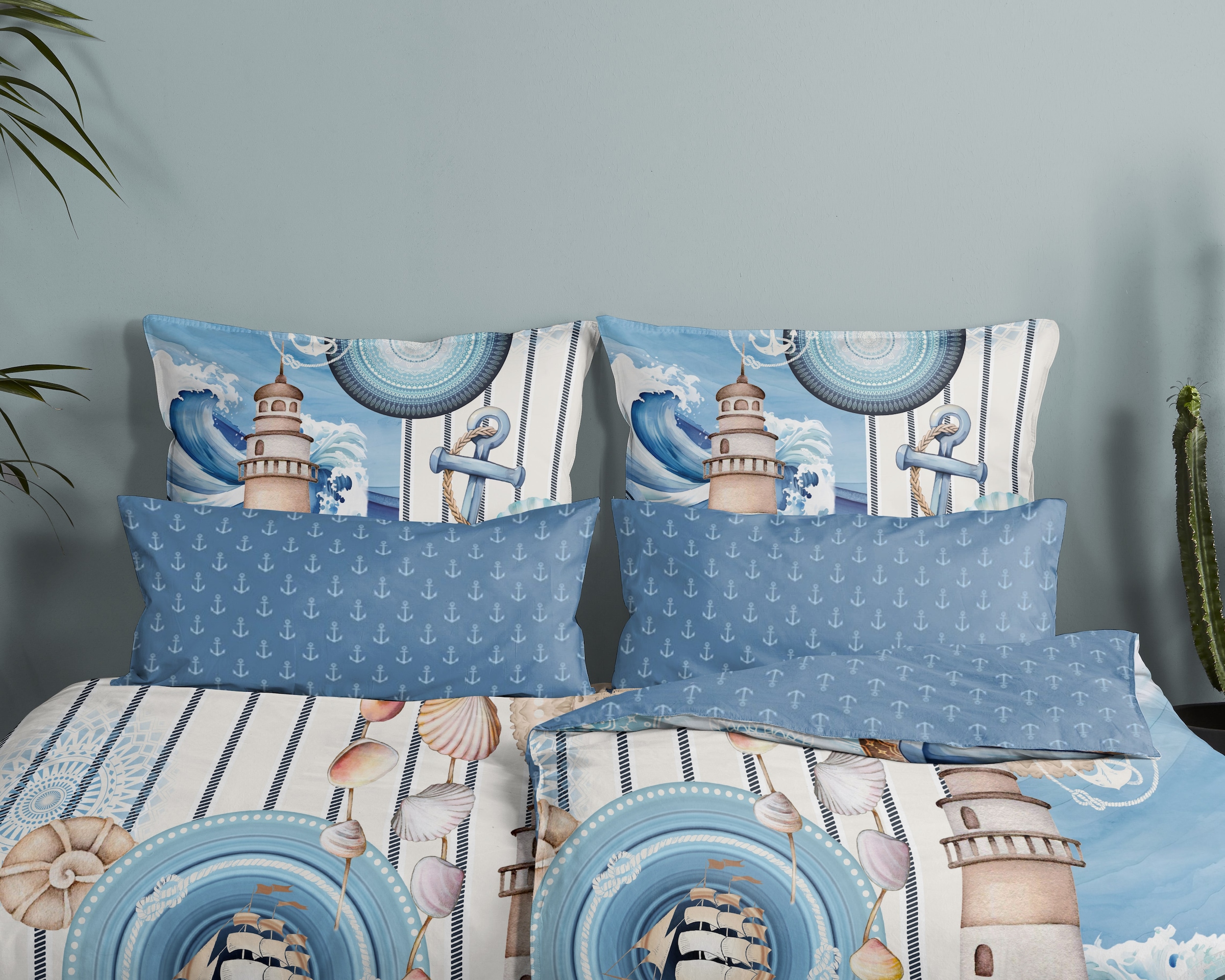 hip Wendebettwäsche »Aldiana«, Mako-Satin, Reißverschluss, Wendeoptik, Mandala, Maritim, Blau