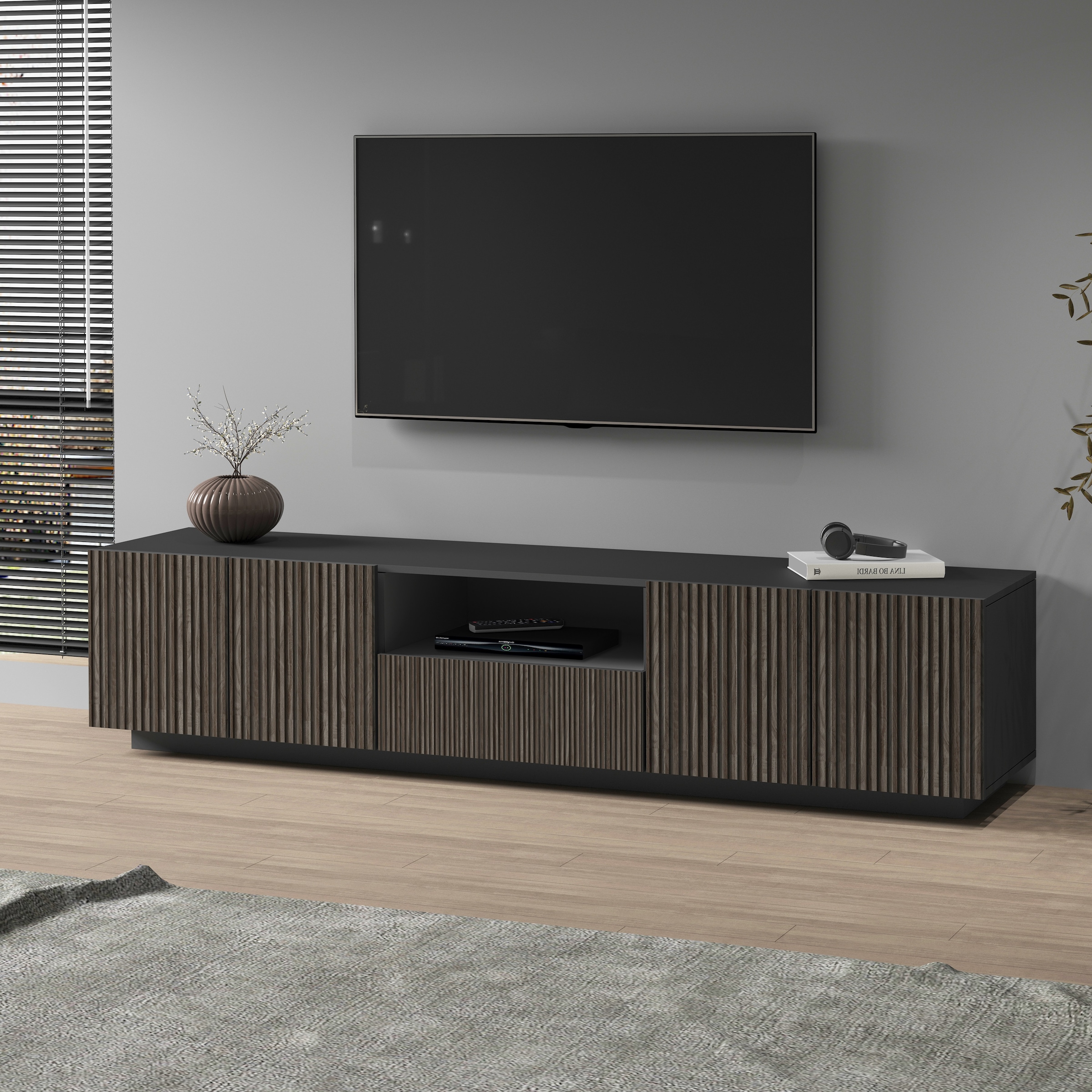 INOSIGN Lowboard »Vega,Lowboard,TV Board,TV Schrank,220 cm«, mit 4 Türen und 1 Schublade,Fronten mit Rillen-Optik