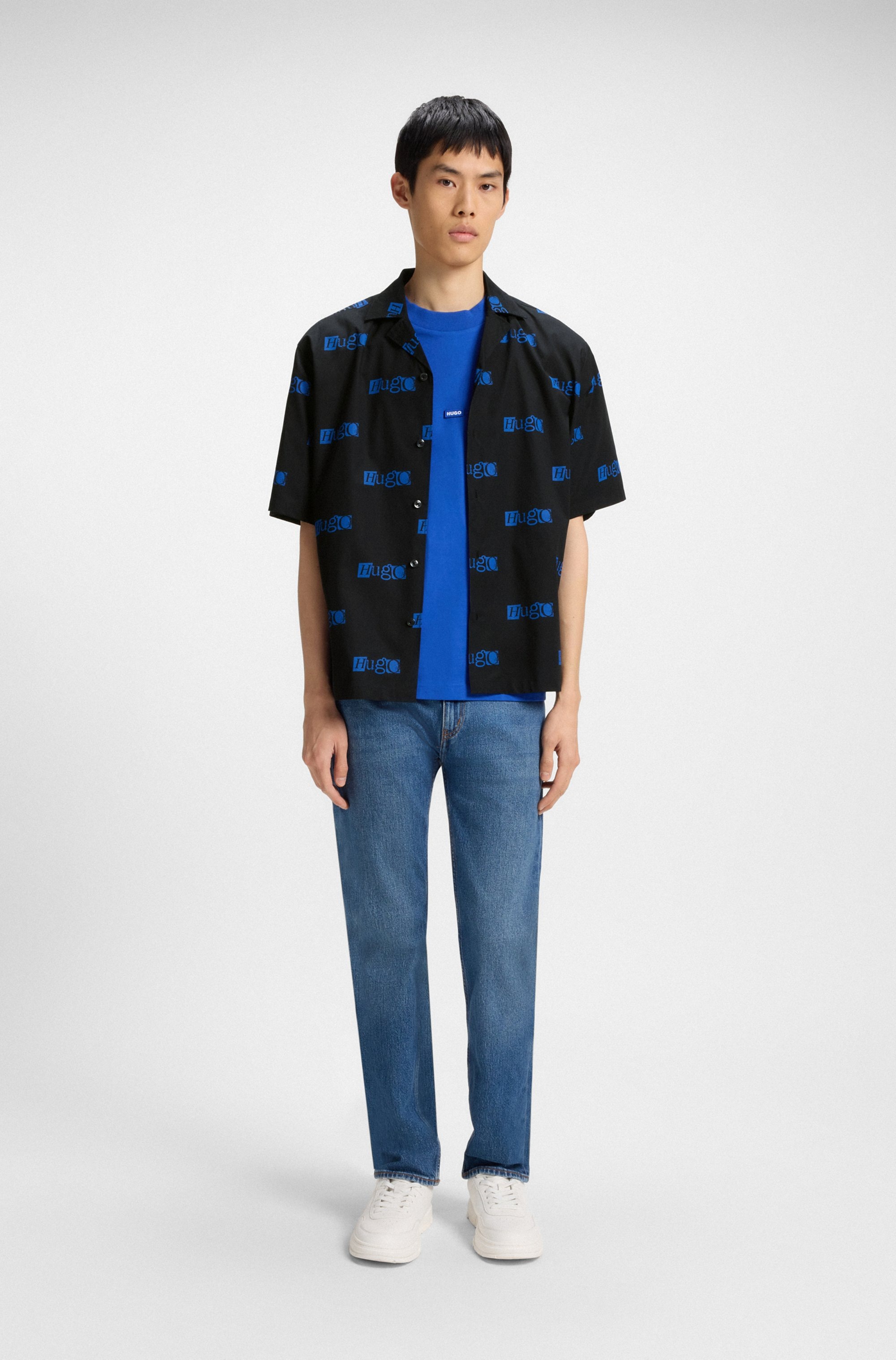 HUGO Blue Kurzarmhemd »Eligino«, mit Hugo-Logo-Print