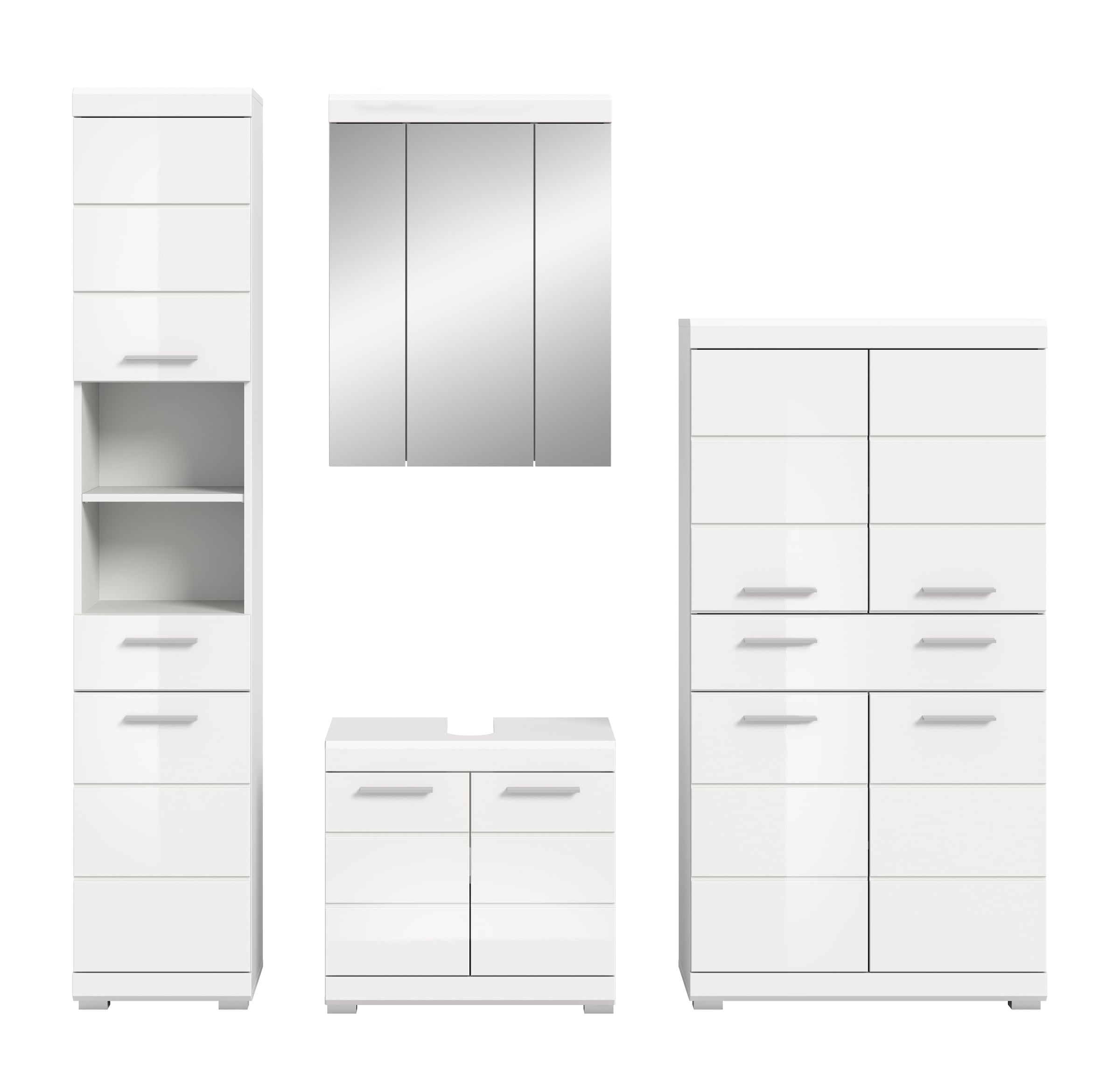 INOSIGN Badmöbel-Set »Siena, 4 teilig, bestehend aus:«, (Set), Hochschrank, Waschbeckenunterschrank, Spiegelschrank, Midischrank
