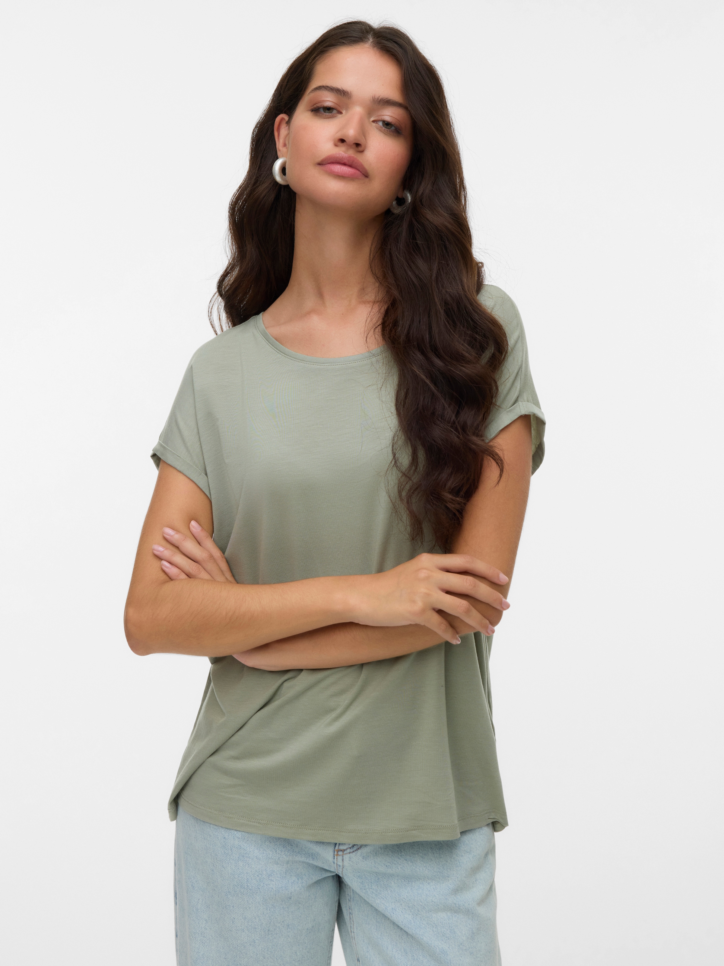 Vero Moda Rundhalsshirt "VMAVA PLAIN SS TOP GAJRS NOOS" Materialmix, regula günstig online kaufen