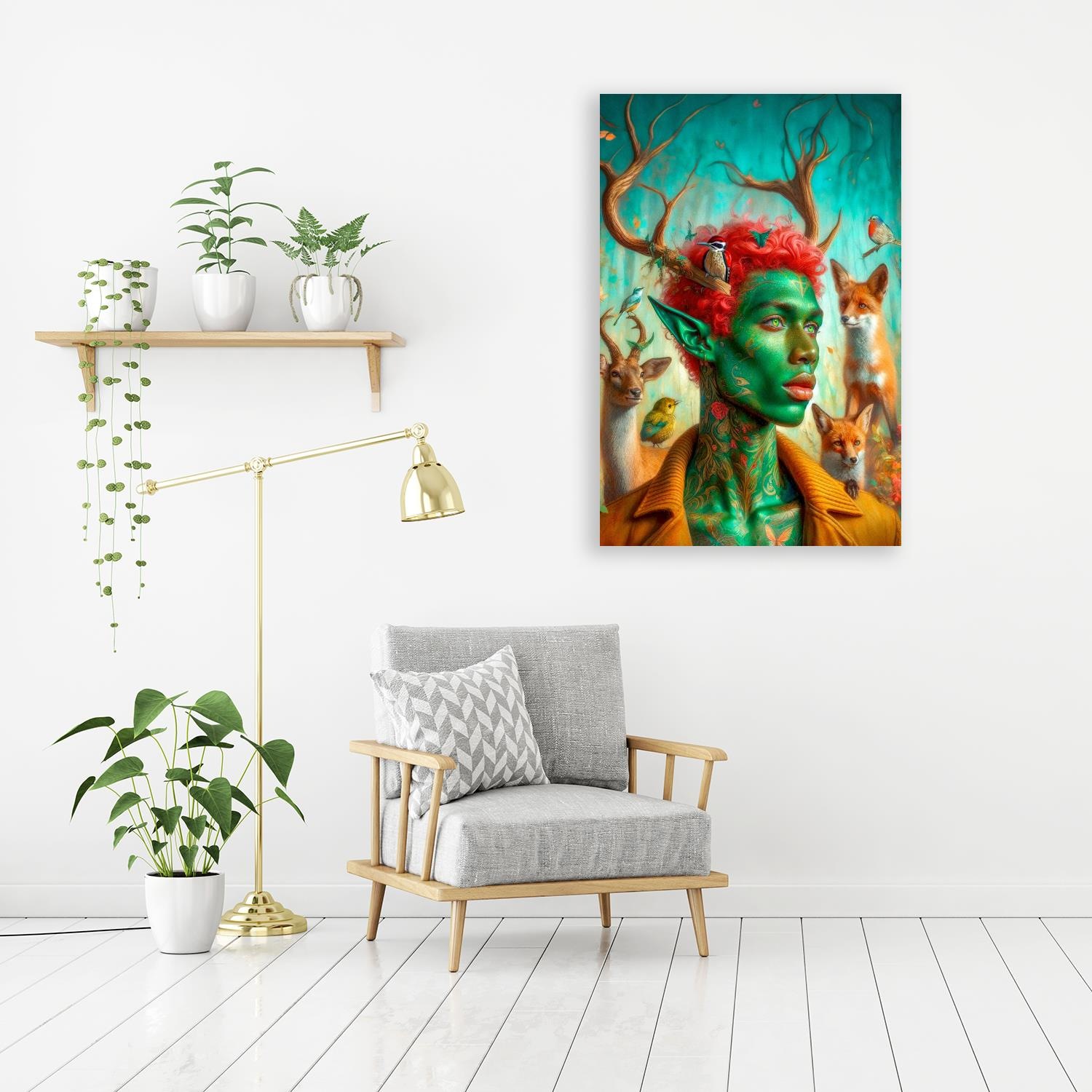 queence Acrylglasbild »Waldelfen«, Vögel-Vogelbilder-Fantasy-Tiere-Blumen-Blumenbilder-Mann, (1 St.), Kunst, knallige Farben, bunt