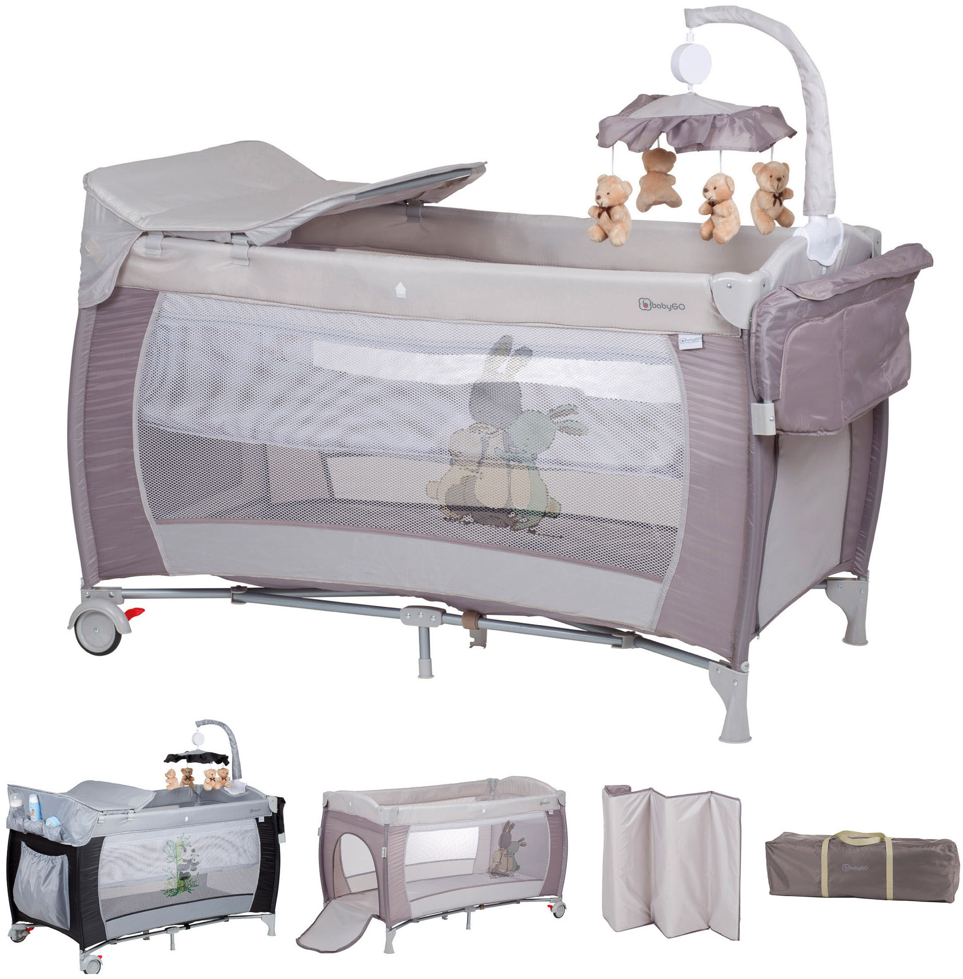BabyGo Baby-Reisebett "Sleeper Deluxe, beige" mit Musik-Mobile