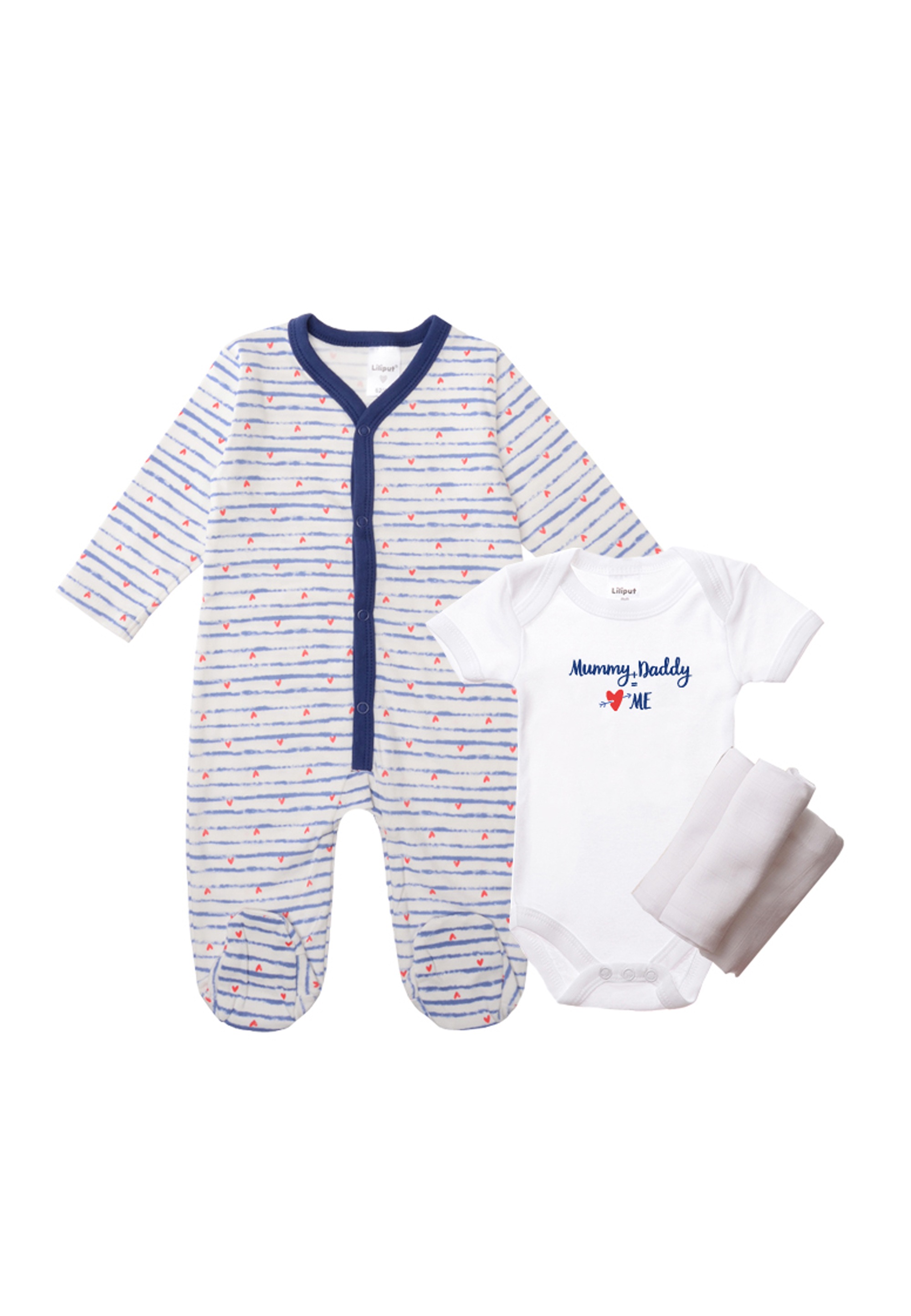 LILIPUT Mädchen Erstausstattungspaket "Mummy+Daddy=Me", blau, Gr. 86, 100% Baumwolle, KOB Set-Artikel, mit niedlichem Herzchen-Print
