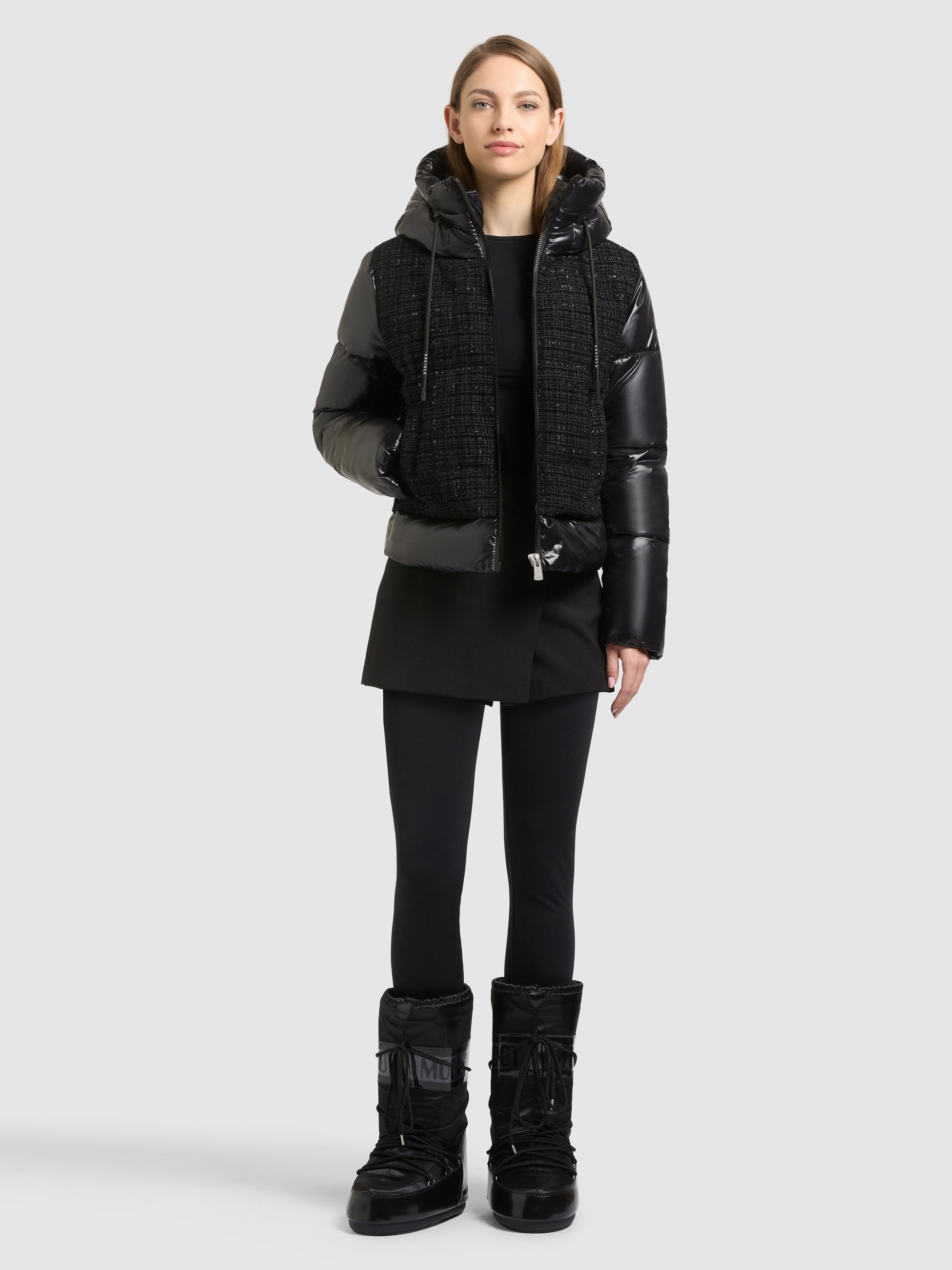 khujo Steppjacke »GRIEDA« mit Kapuze elastische Windstopperbündchen, Materialmix: Stepp und Boucle