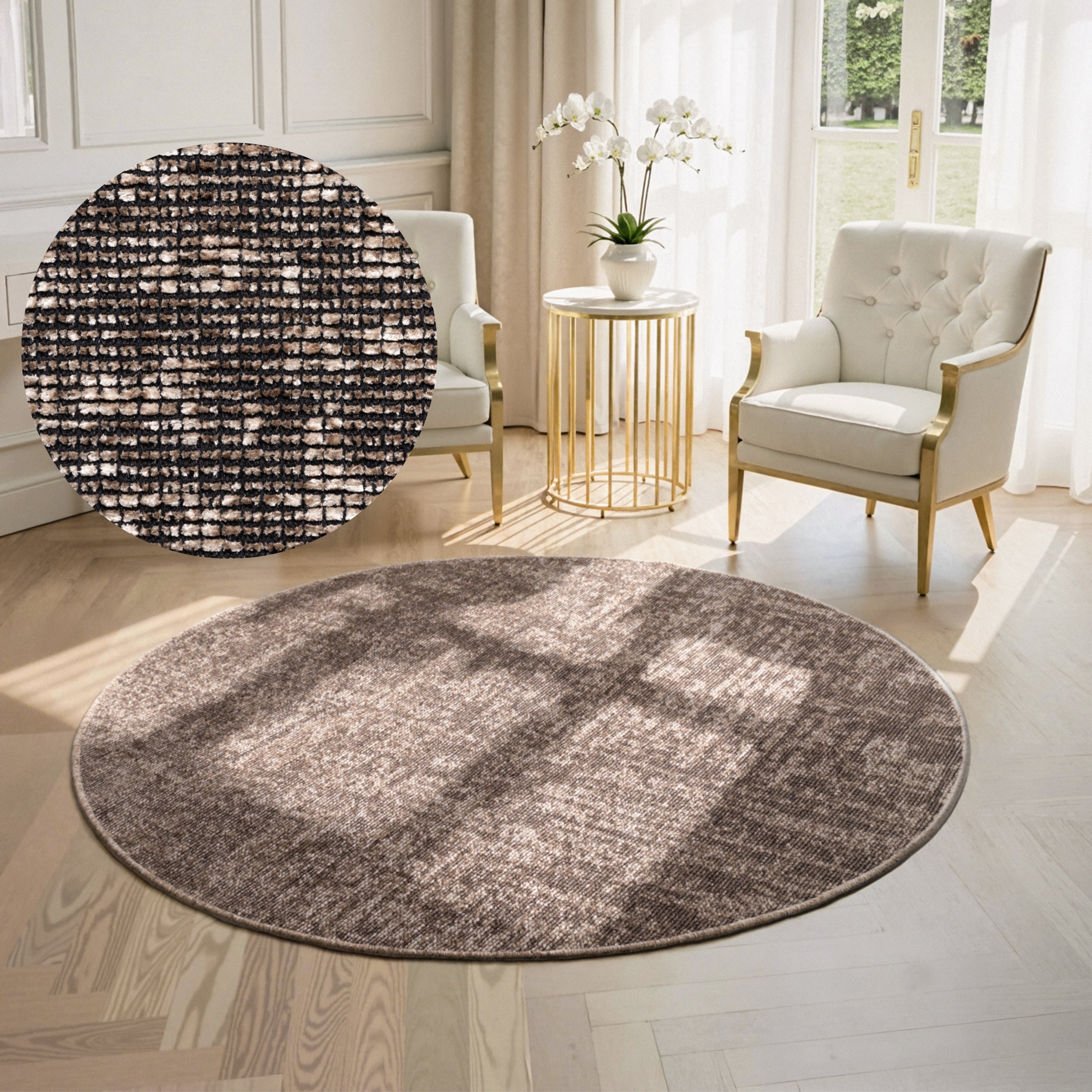ELLE DECORATION Teppich "Prisma" rund 5 mm Höhe Glanz-Effekt, Karo Design, Kachel-Optik, Wohnzimmer, Schlafzimmer,Flur