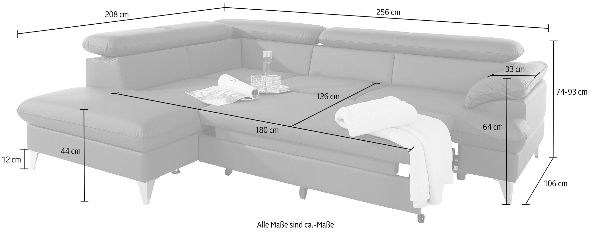 COTTA Ecksofa »Caluso L-Form«, inklusive Kopfteilverstellung, wahlweise mit Bettfunktion