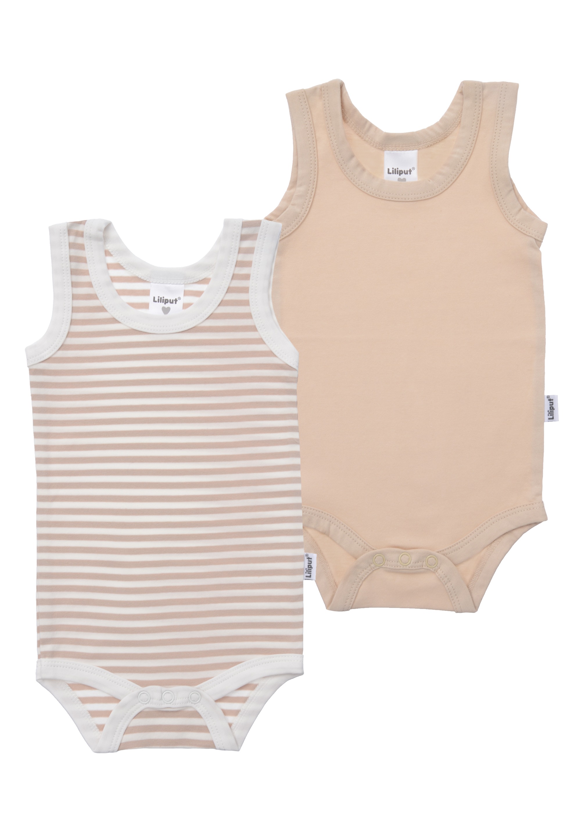 LILIPUT Jungen Body, Gr. 62, beige, 95% Baumwolle, 5% Polyester, gestreift, unifarben, Bodys, 2er-Pack mit angenehmem Rundhalsausschnitt