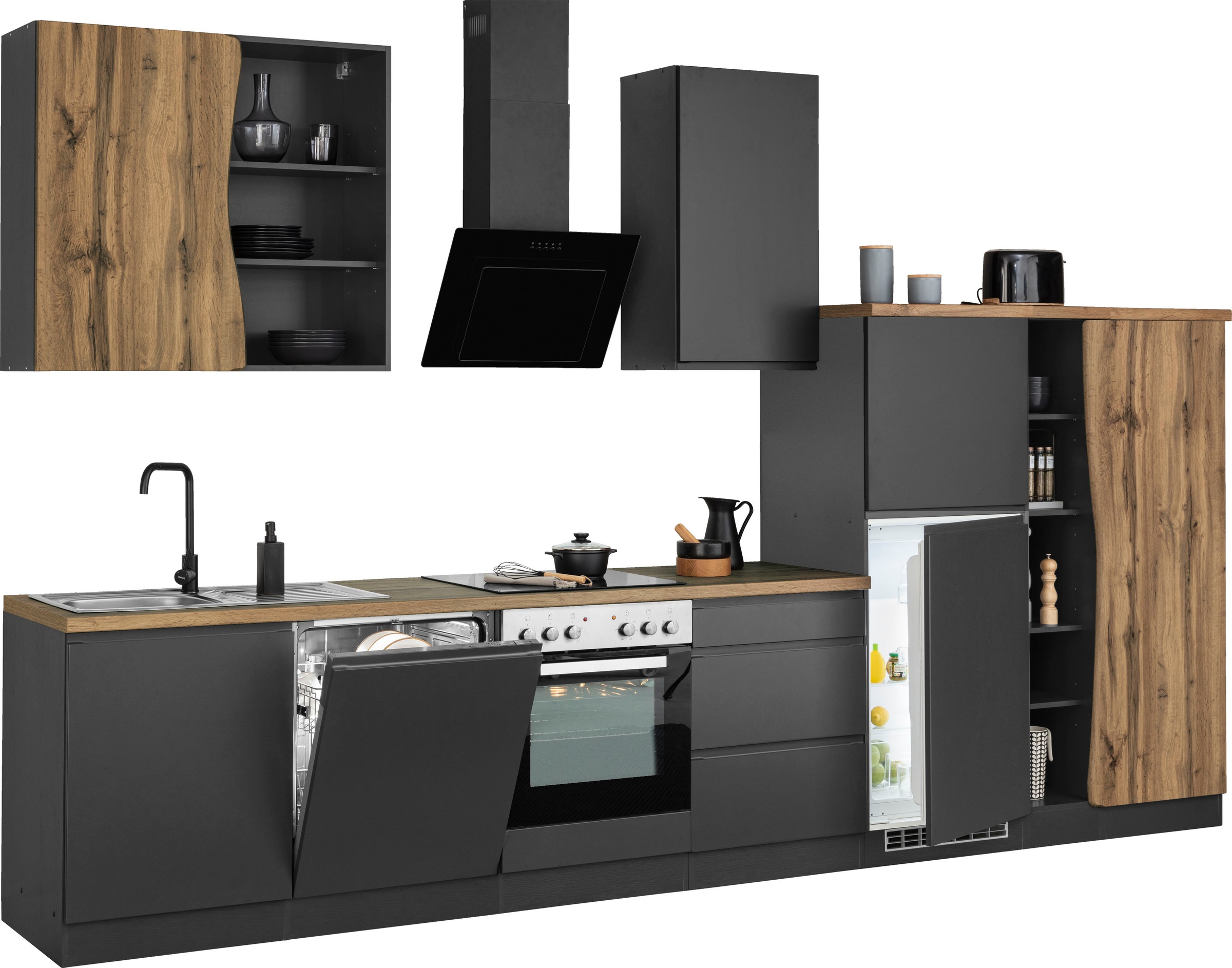 KOCHSTATION Küche »KS-Bruneck«, 380cm breit, wahlweise mit oder ohne E-Geräte, hochwertige MDF-Fronten